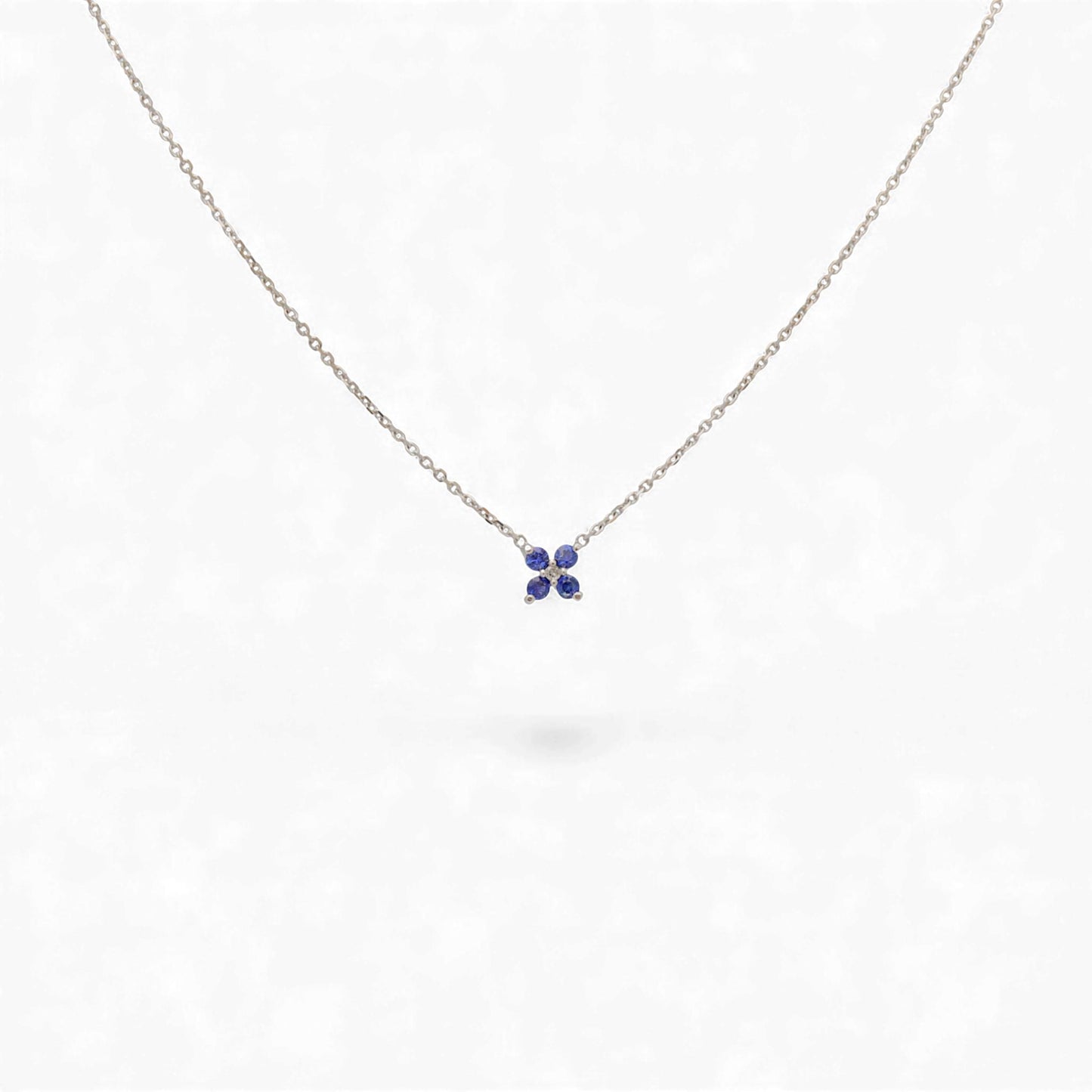 18k White Gold Blue Sapphire Station Necklace with Diamond Accent 16 Inch
