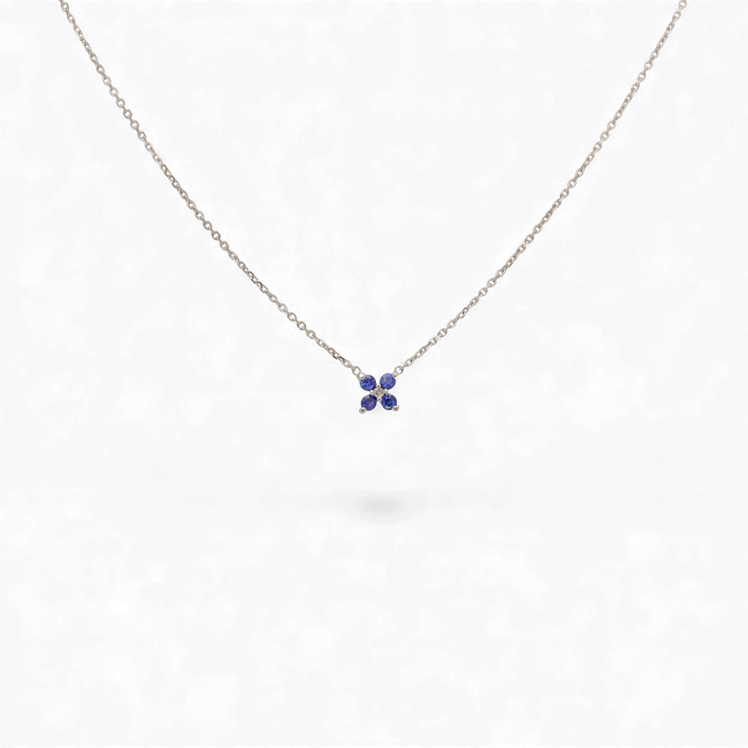 18k White Gold Blue Sapphire Station Necklace with Diamond Accent 16 Inch