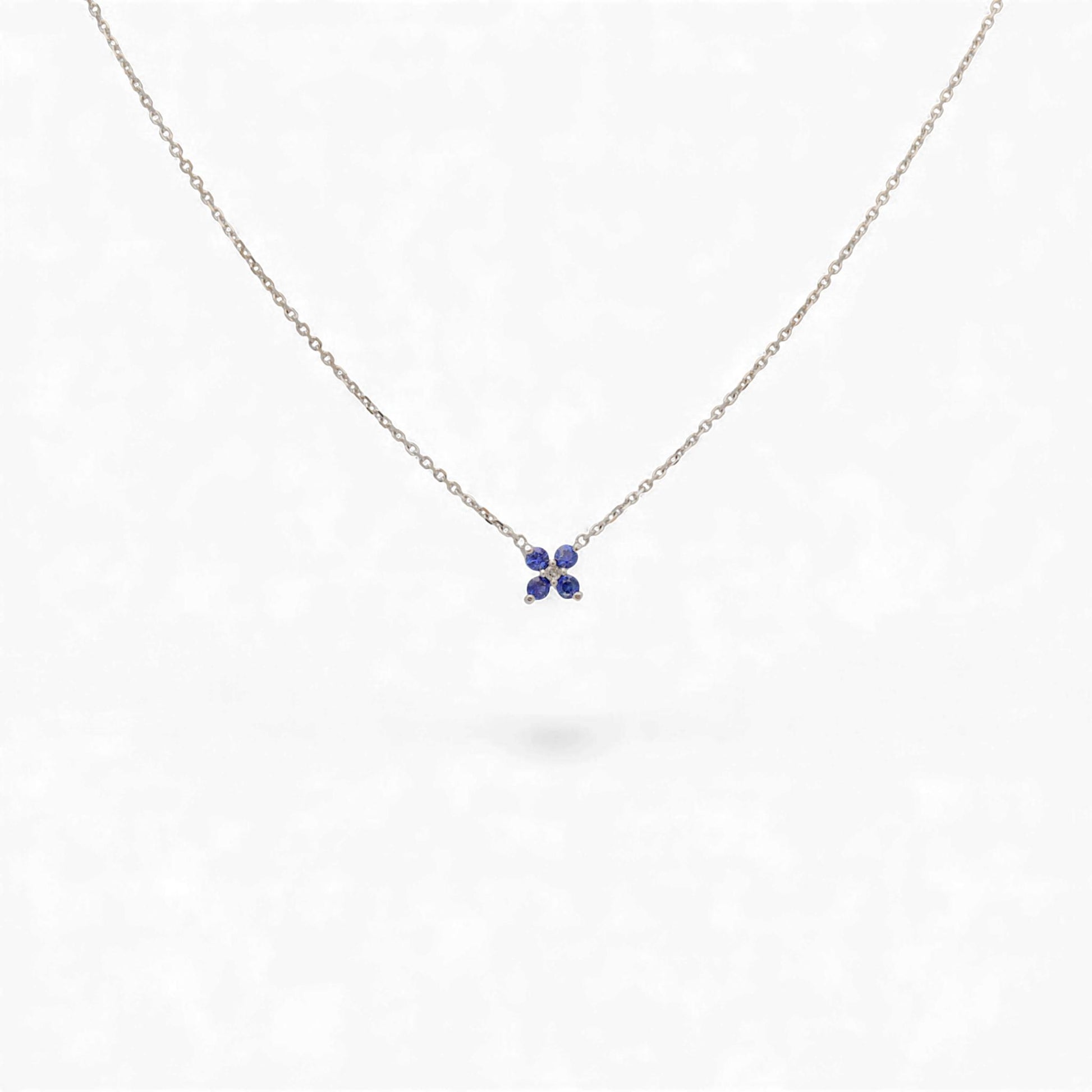 18k White Gold Blue Sapphire Station Necklace with Diamond Accent 16 Inch