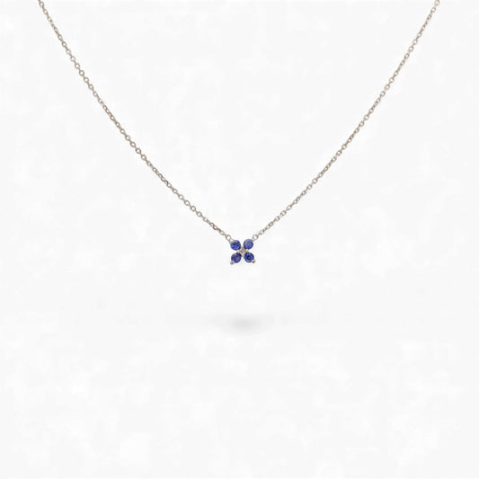 18k White Gold Blue Sapphire Station Necklace with Diamond Accent 16 Inch