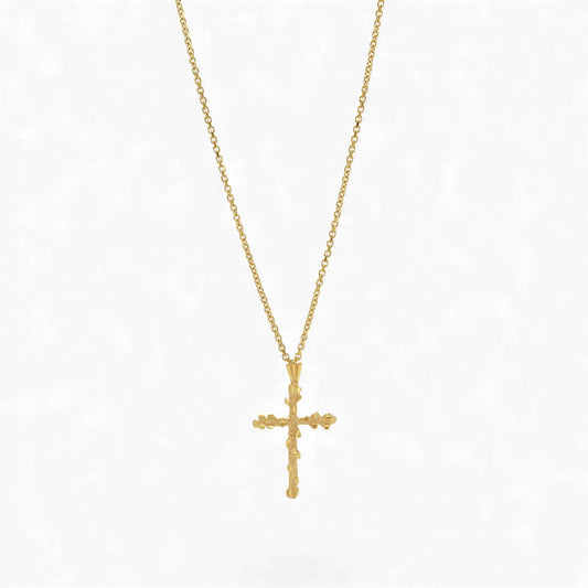 Vintage 18k Yellow Gold Diamond-Cut Michael Anthony Cross Pendant Necklace