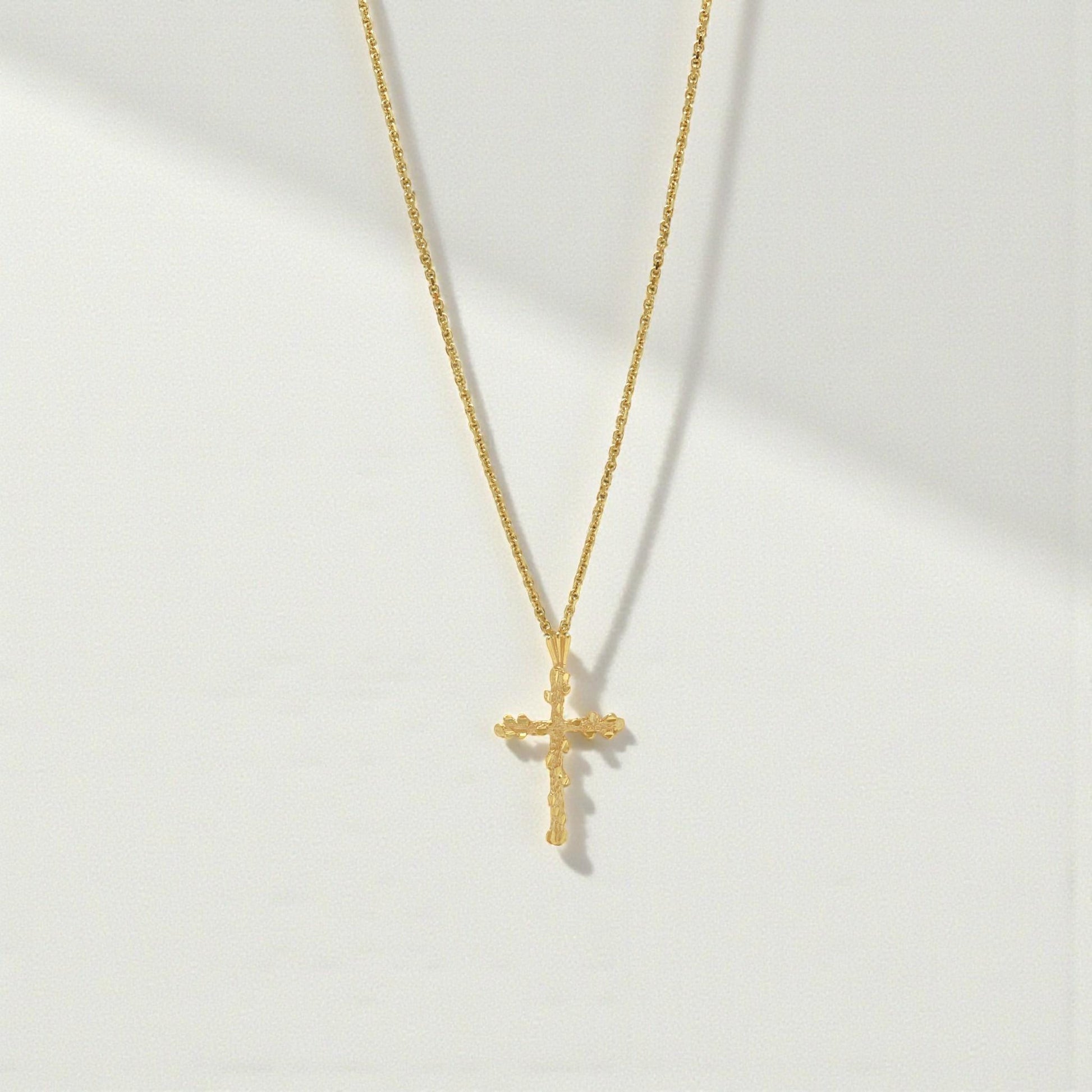 Vintage 18k Yellow Gold Diamond-Cut Michael Anthony Cross Pendant Necklace