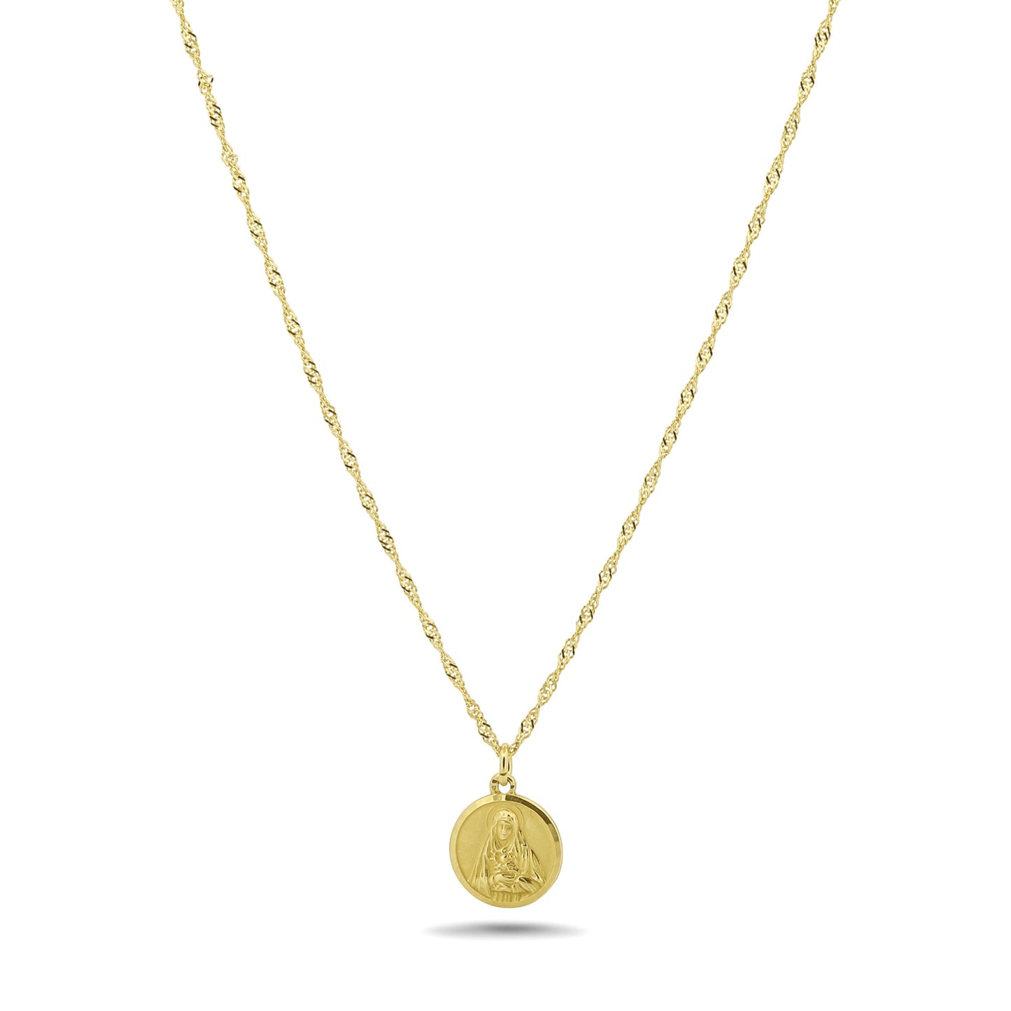 18K Gold Twisted Chain Necklace with Holy Mary Medallion Spiritual Gift