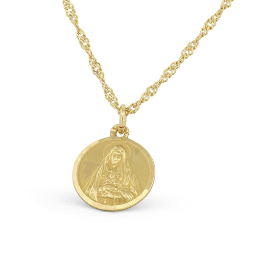 18K Gold Twisted Chain Necklace with Holy Mary Medallion Spiritual Gift