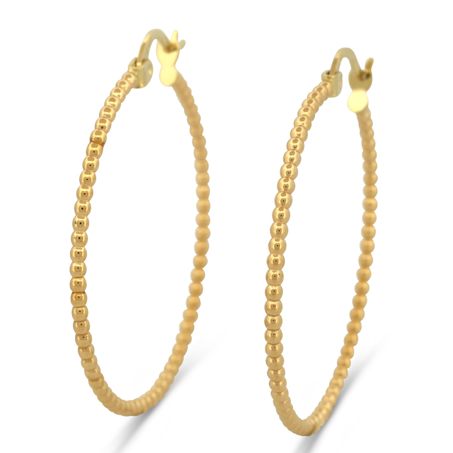 Large 18K Gold Beaded Hoop Earrings Elegant, Lightweight & Timeless Design