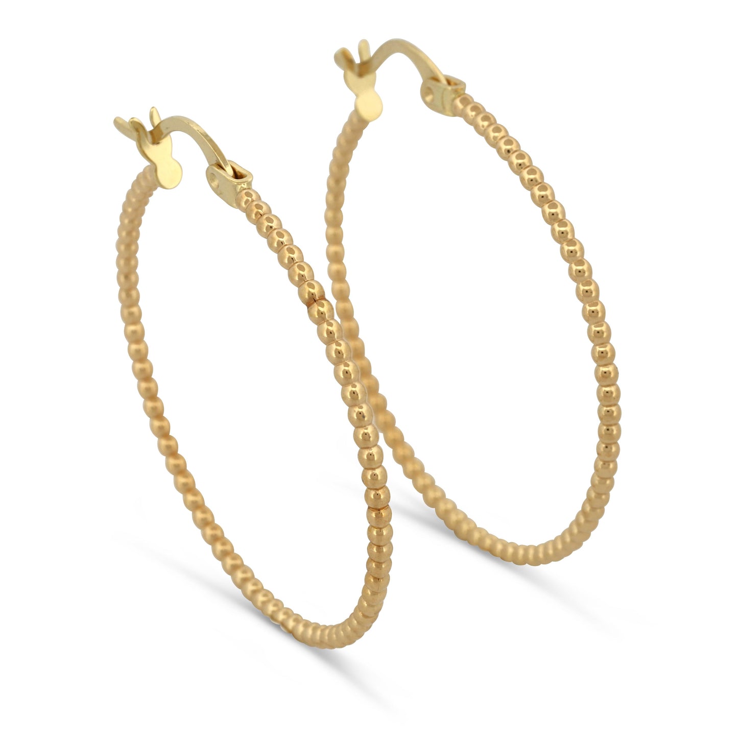 Large 18K Gold Beaded Hoop Earrings Elegant, Lightweight & Timeless Design