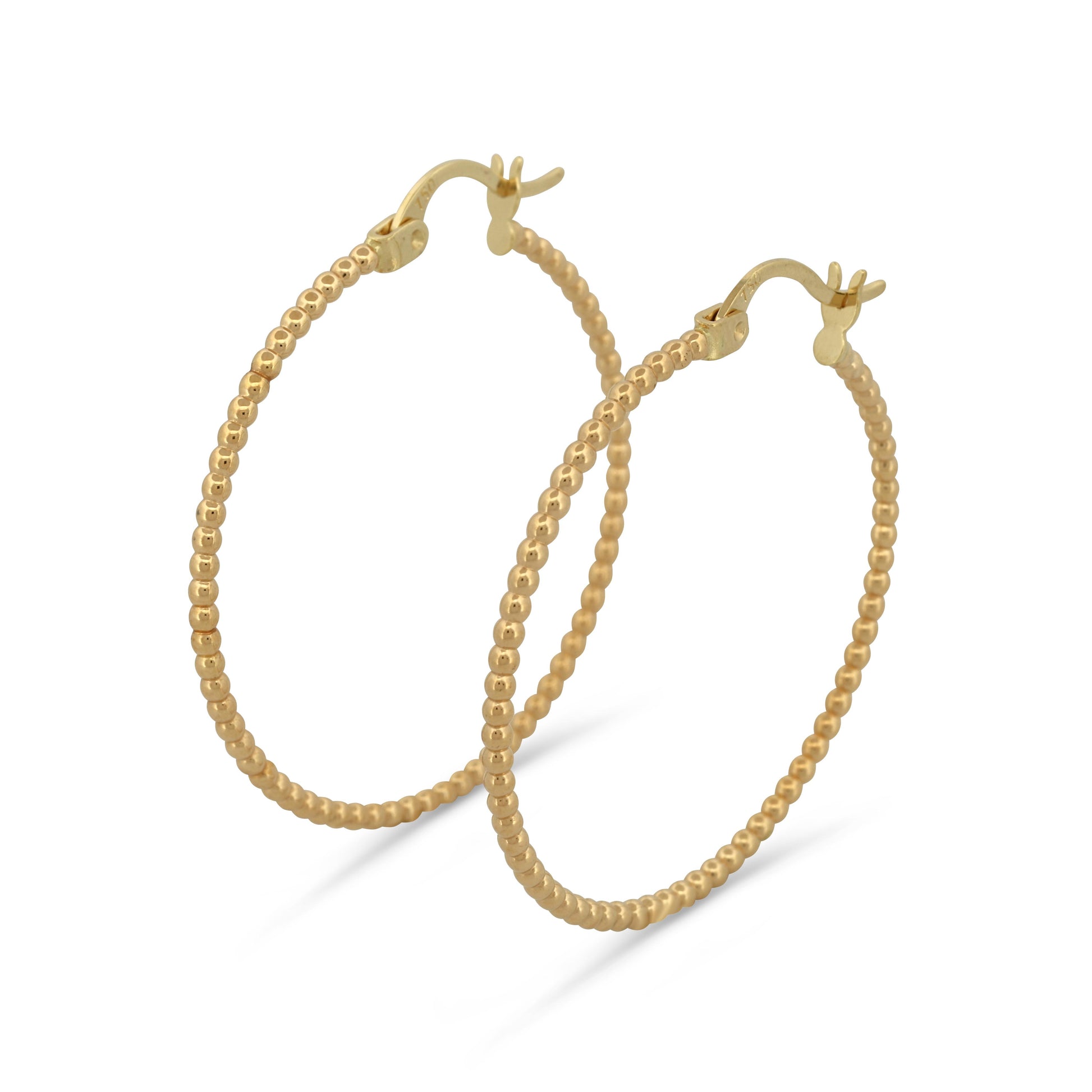 Large 18K Gold Beaded Hoop Earrings Elegant, Lightweight & Timeless Design