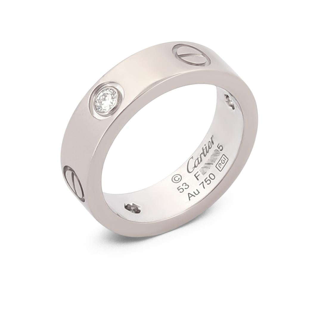 Cartier Love Ring in 18k White Gold with 3 Diamonds, Size 53 with Box CRB4032500