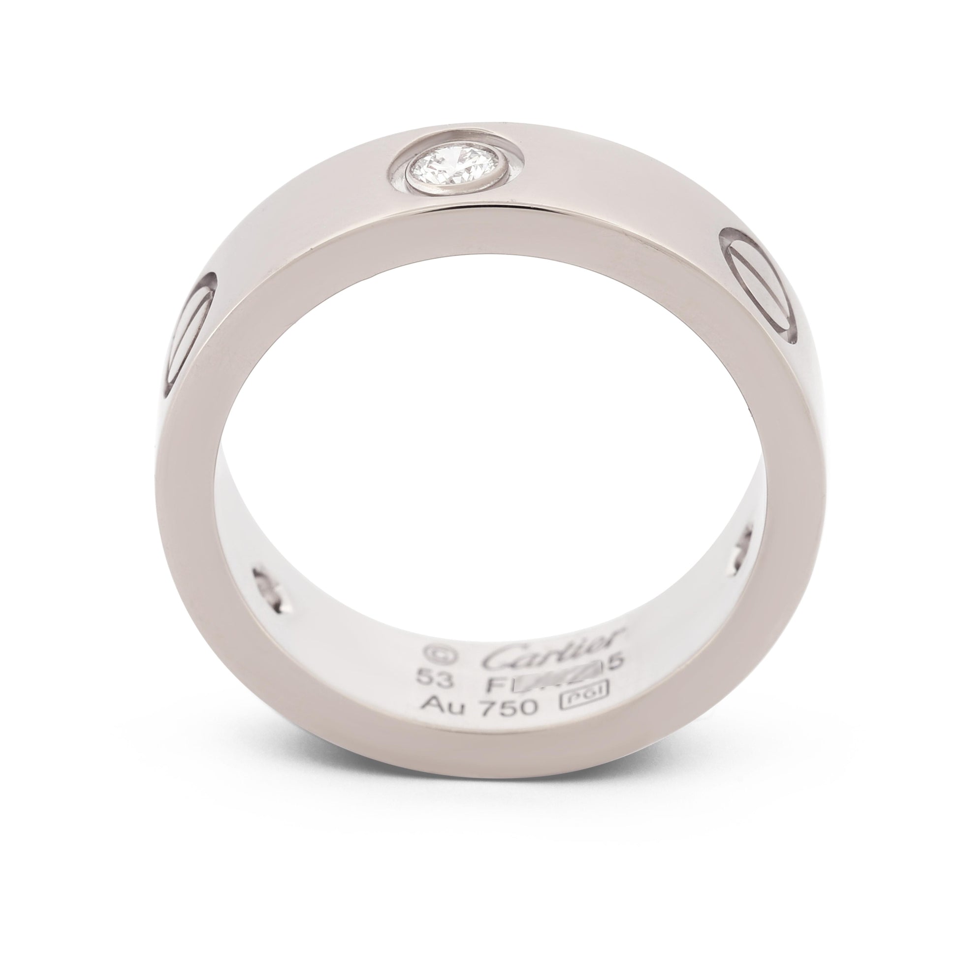 Cartier Love Ring in 18k White Gold with 3 Diamonds, Size 53 with Box CRB4032500