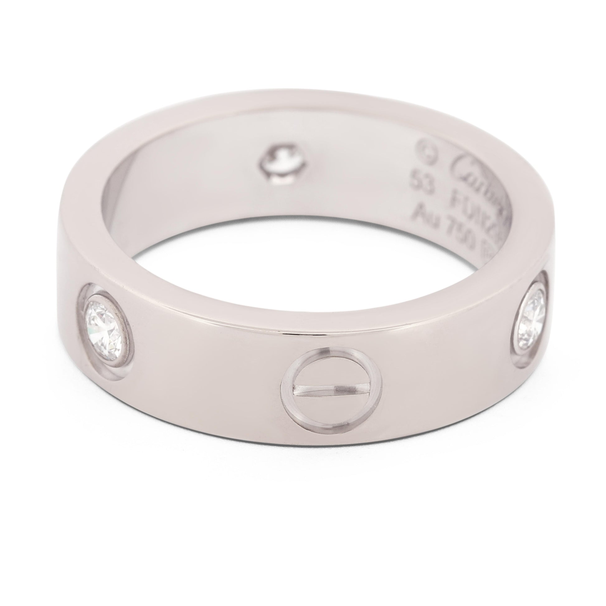 Cartier Love Ring in 18k White Gold with 3 Diamonds, Size 53 with Box CRB4032500