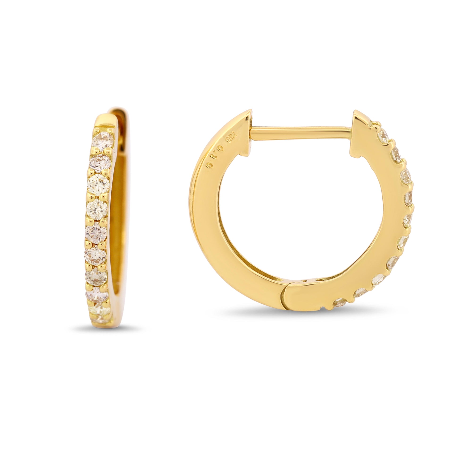 18k Yellow Gold Small Diamond Hoop Earrings New