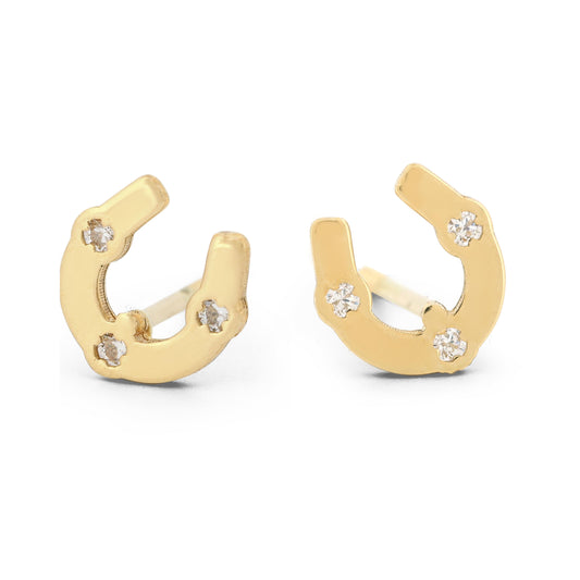 18k Yellow Gold Horseshoe Earrings with CZ Accents and Screw-Backs New