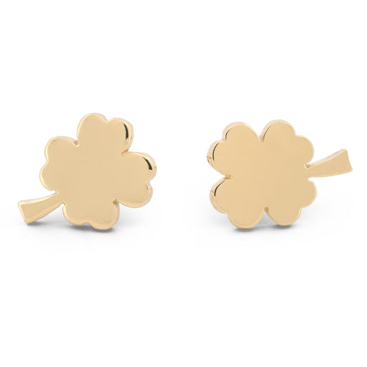 14k Yellow Gold Lucky Charm Four-Leaf Clover Stud Earrings New