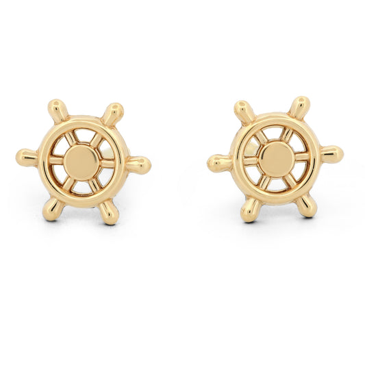 New 18k Yellow Gold Helm Stud Earrings with Screw-Backs