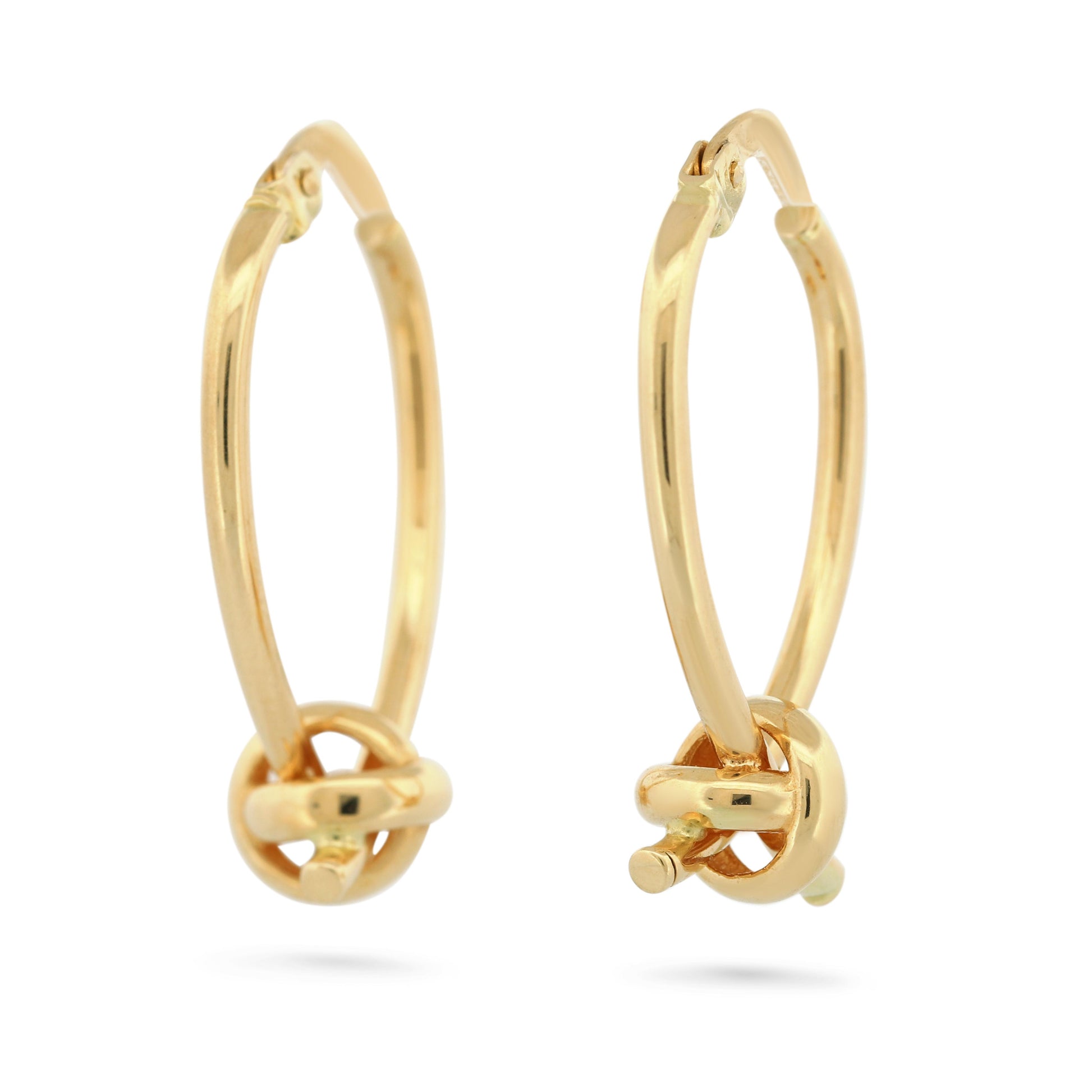 18k Yellow Gold Knot Oval Hoop Earrings New