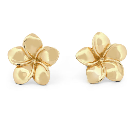 18k Yellow Gold Five-Petal Flower Statement Stud Earrings New