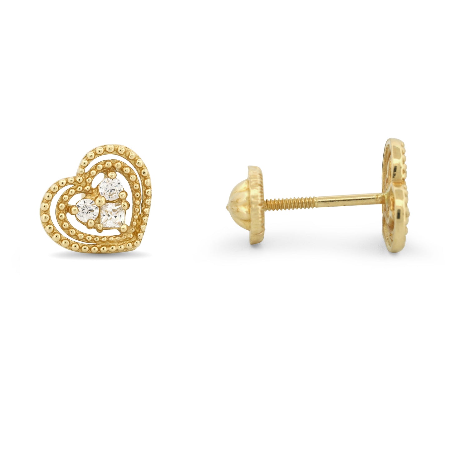 Heart Stud Earrings in 14k Yellow Gold with Screwbacks Gifts for Girls