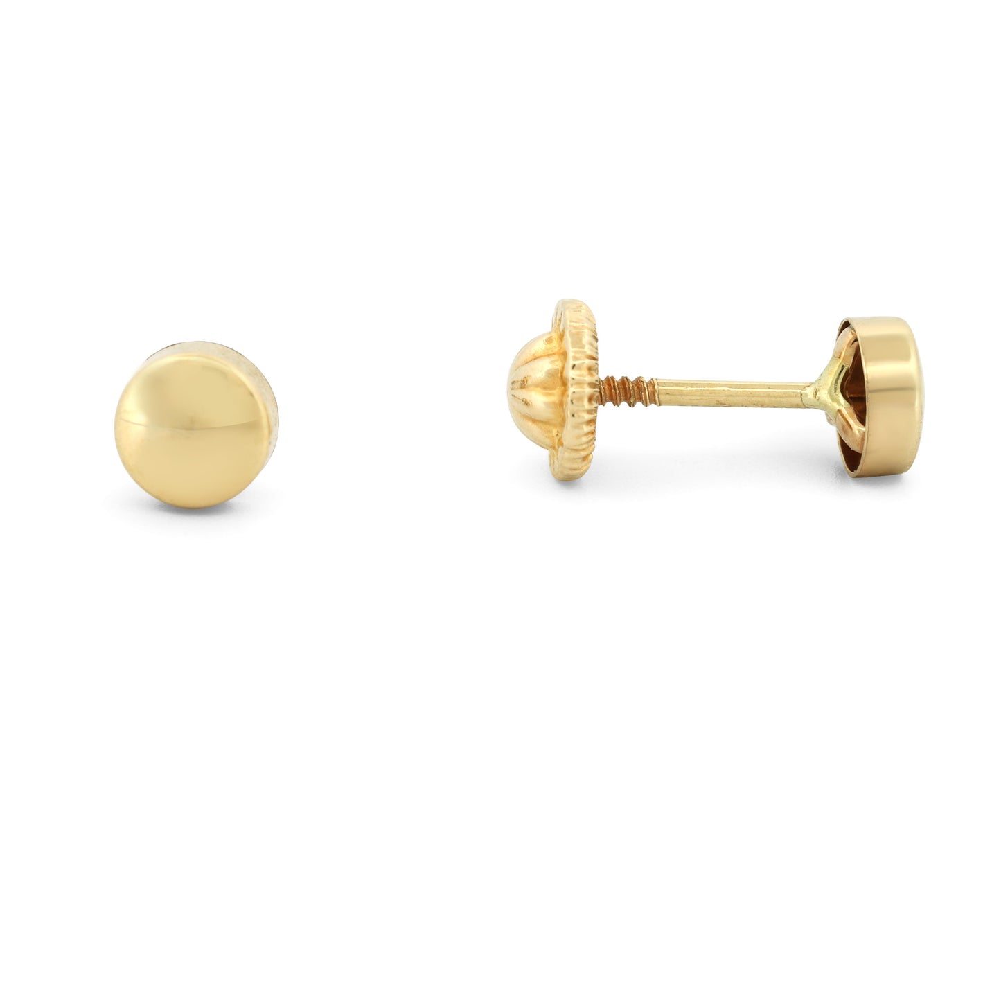 New 14k Yellow Gold Round Button Stud Earrings with Screw-Backs