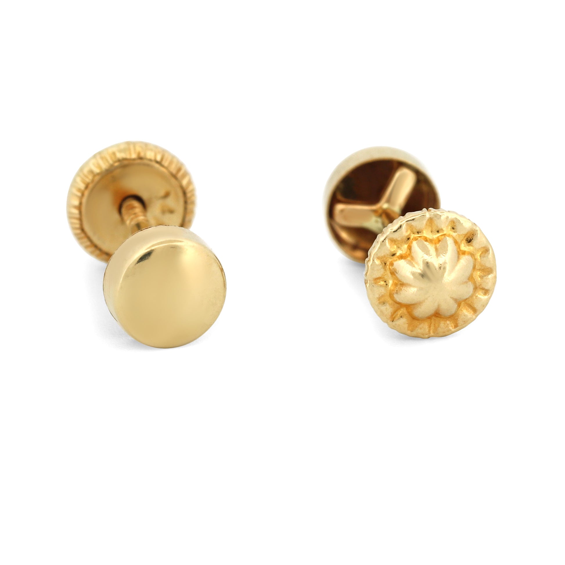 New 14k Yellow Gold Round Button Stud Earrings with Screw-Backs