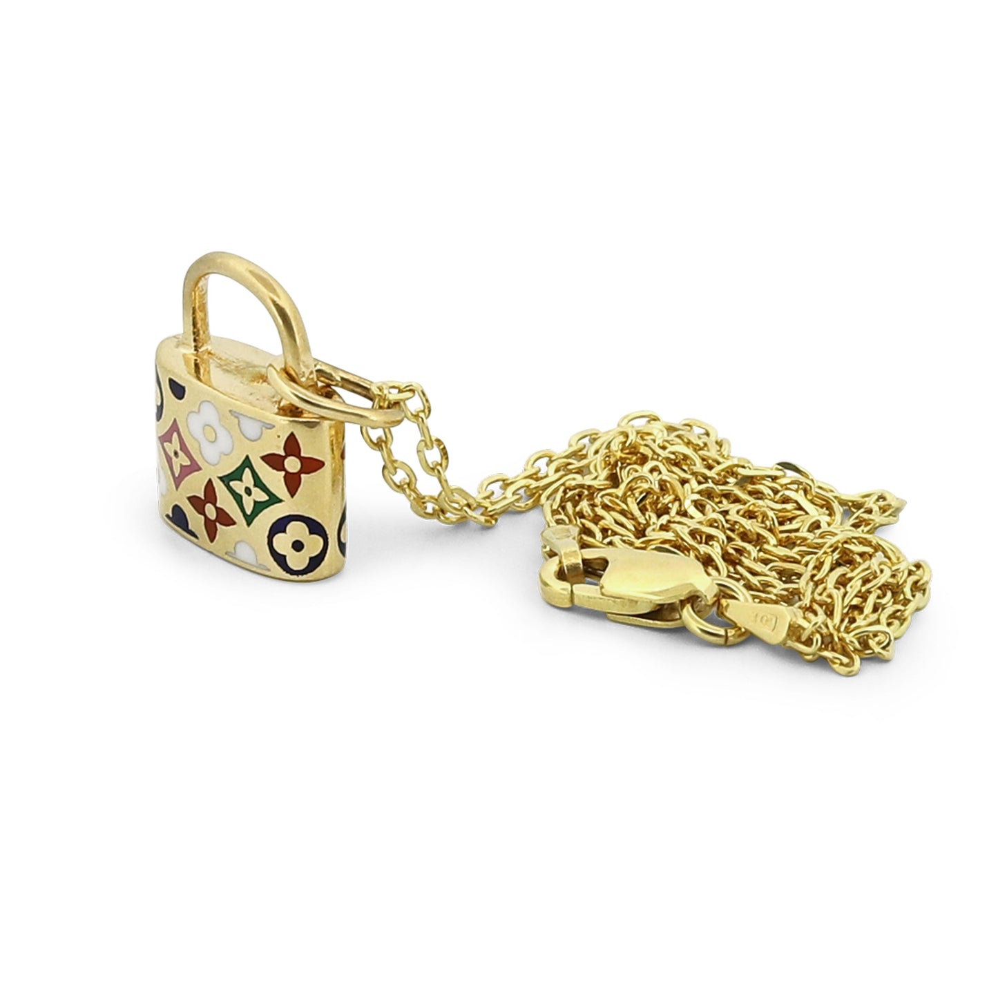 14k Yellow Gold Colorful Enamel Monogram Handbag Pendant Necklace