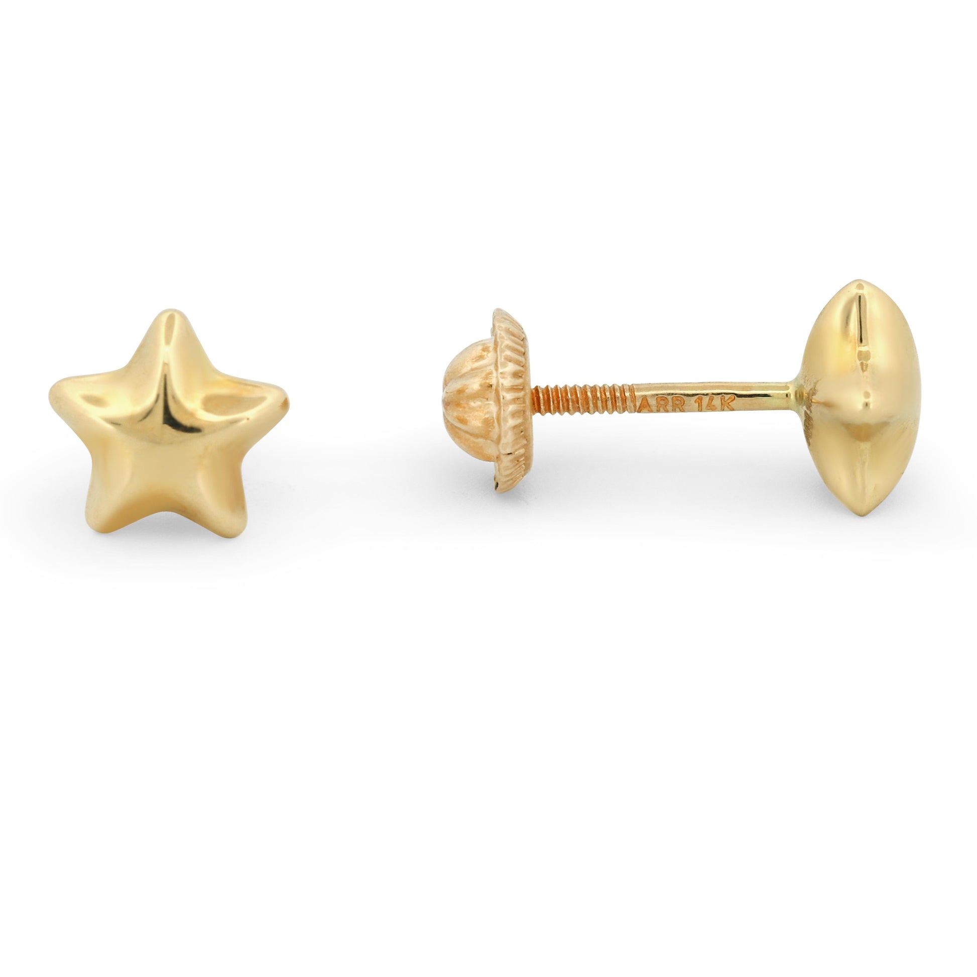 New 14k Yellow Gold Star-Shaped Stud Earrings with Screw-Backs