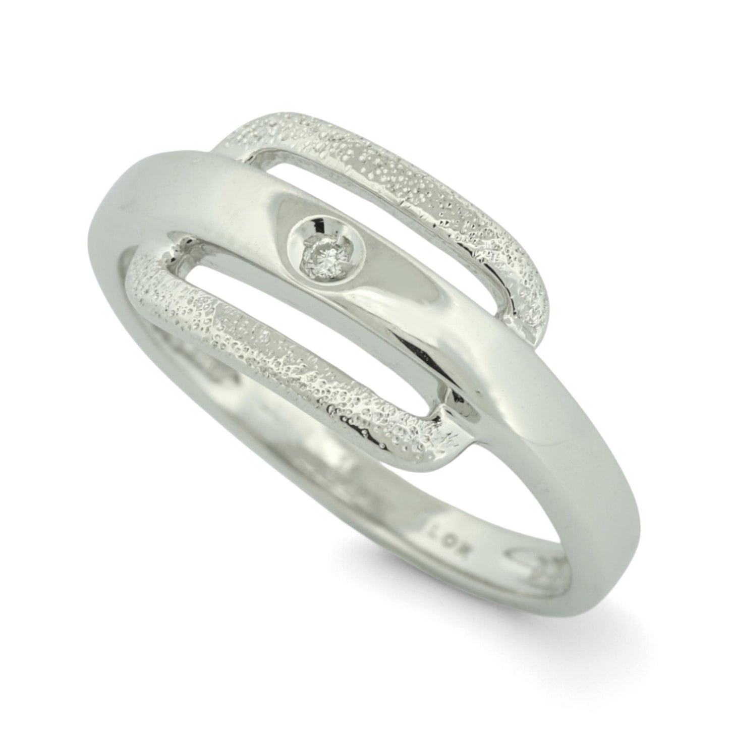 Milor 18k White Gold Modern Diamond Buckle Ring