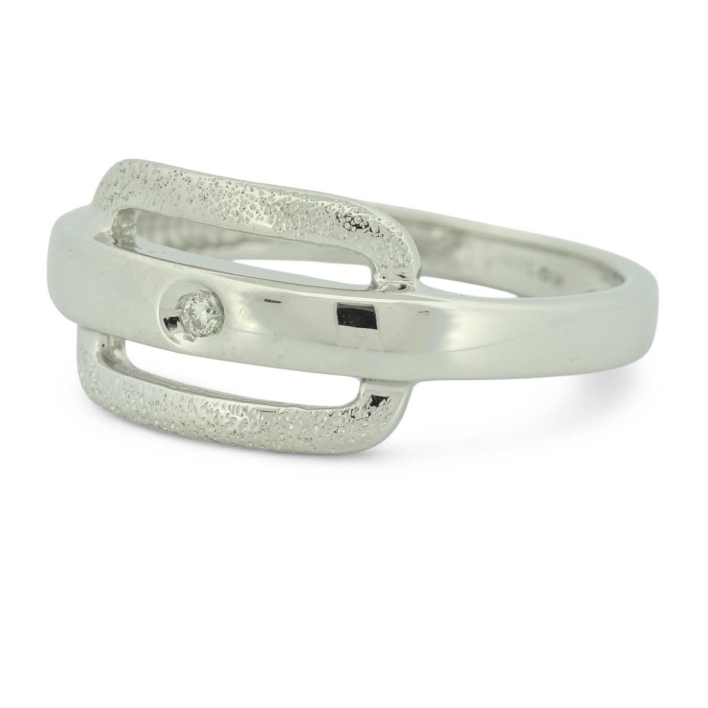 Milor 18k White Gold Modern Diamond Buckle Ring