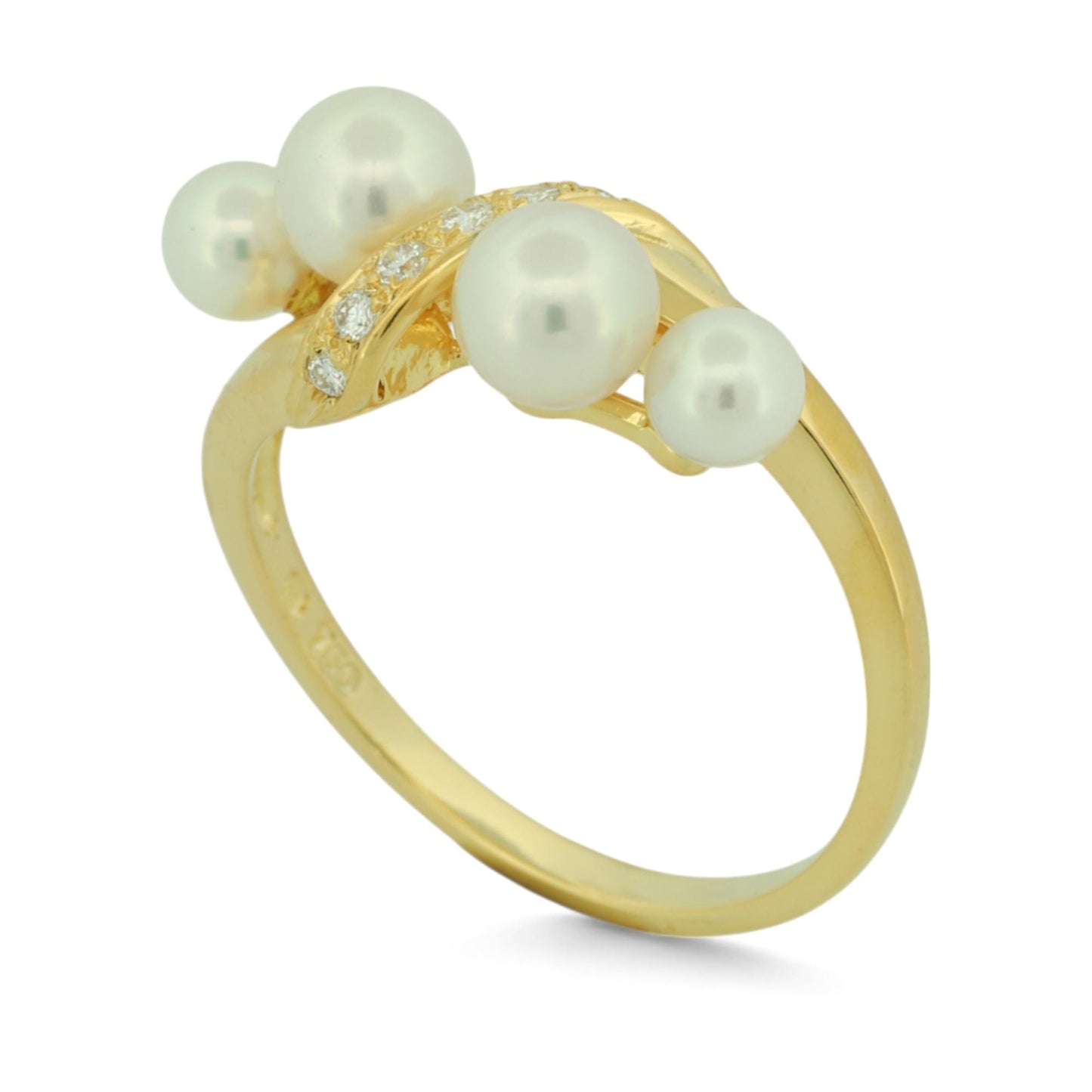 Mikimoto Akoya Pearl and Diamond Ring in 18k Yellow Gold