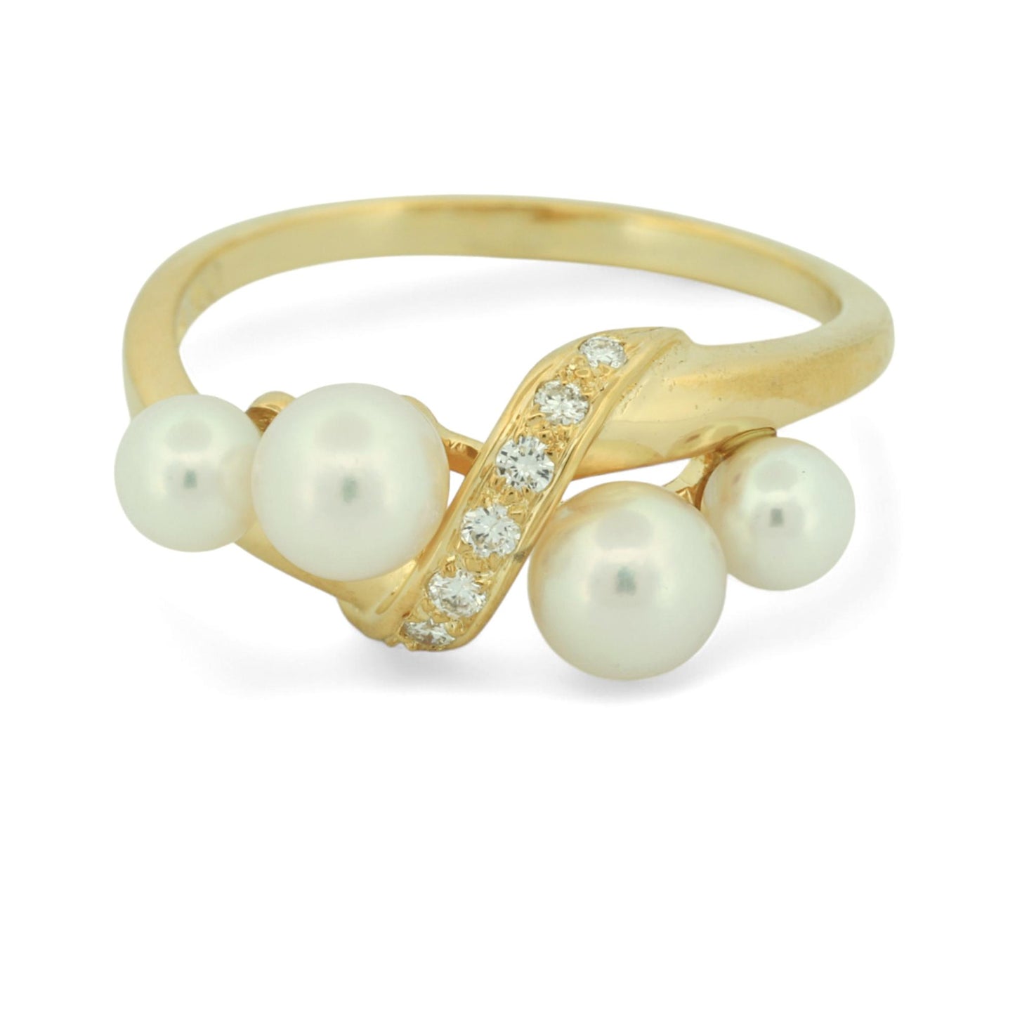 Mikimoto Akoya Pearl and Diamond Ring in 18k Yellow Gold