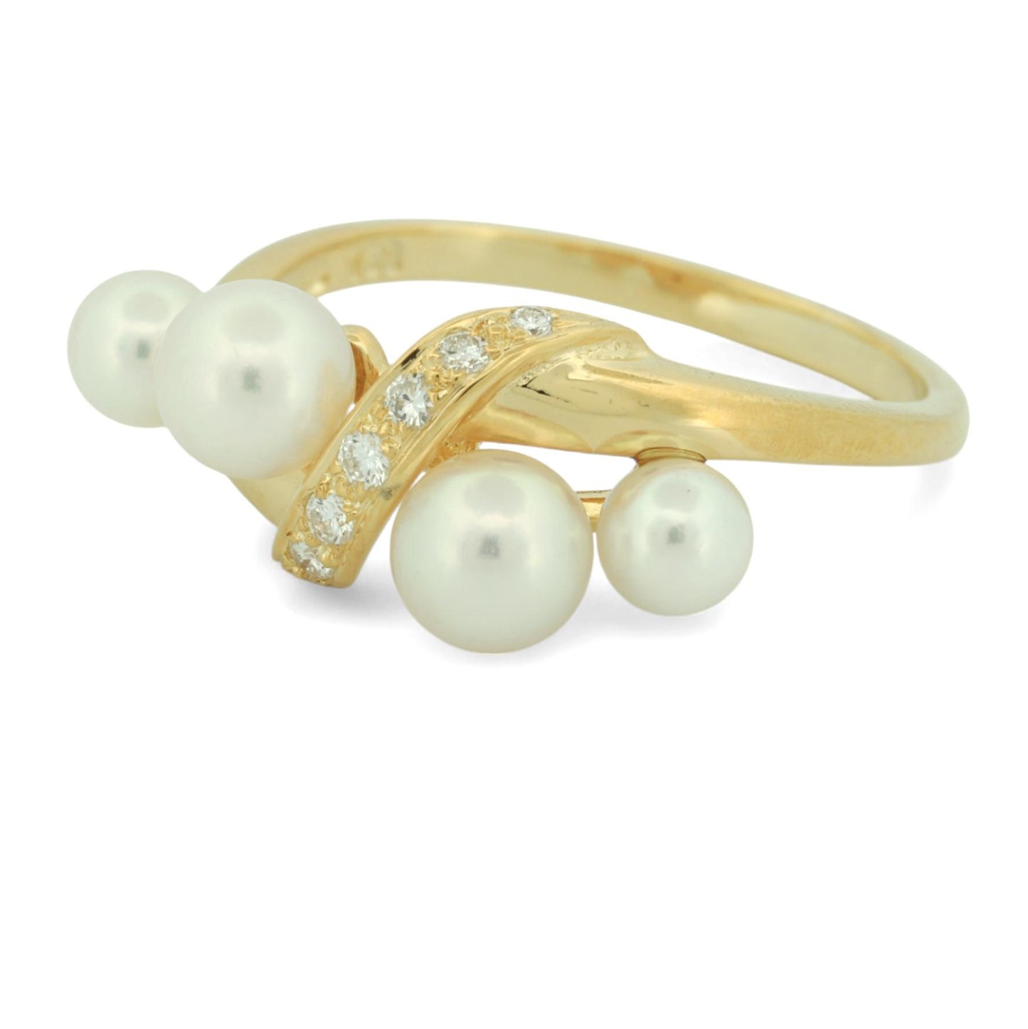 Mikimoto Akoya Pearl and Diamond Ring in 18k Yellow Gold