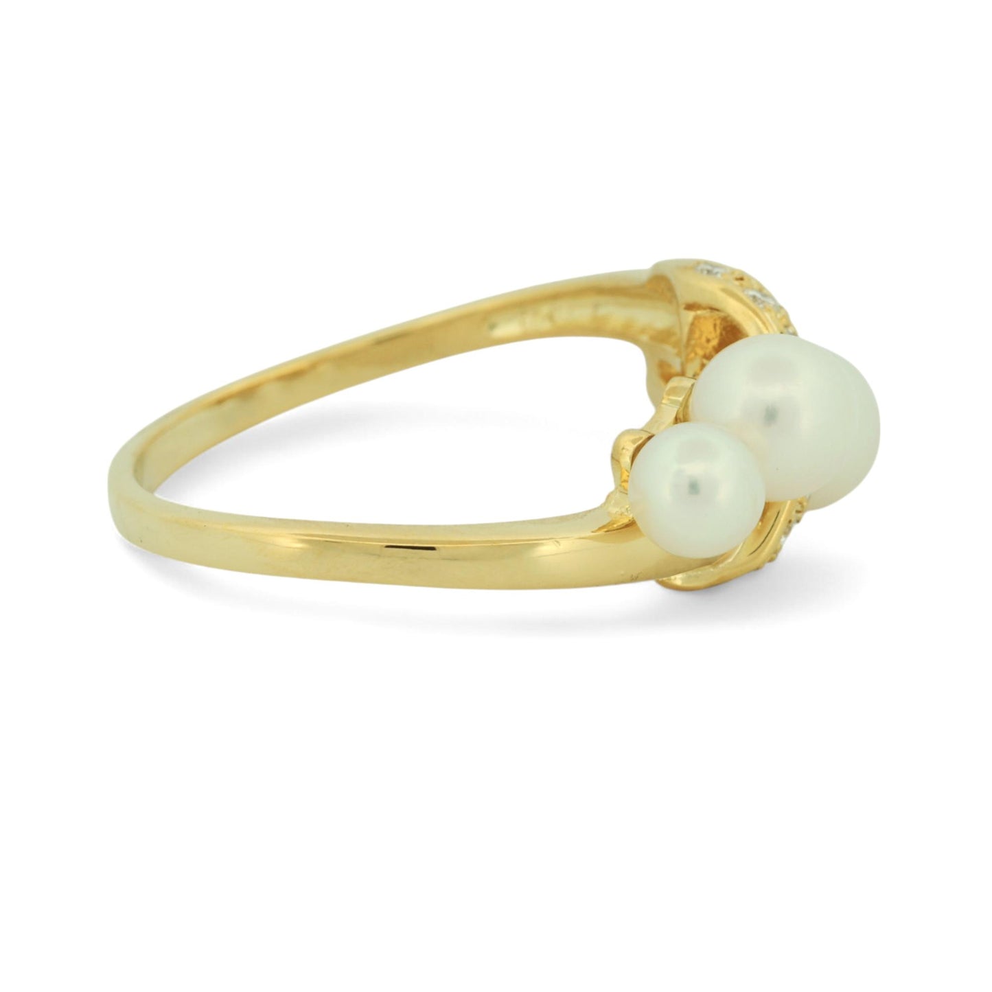 Mikimoto Akoya Pearl and Diamond Ring in 18k Yellow Gold