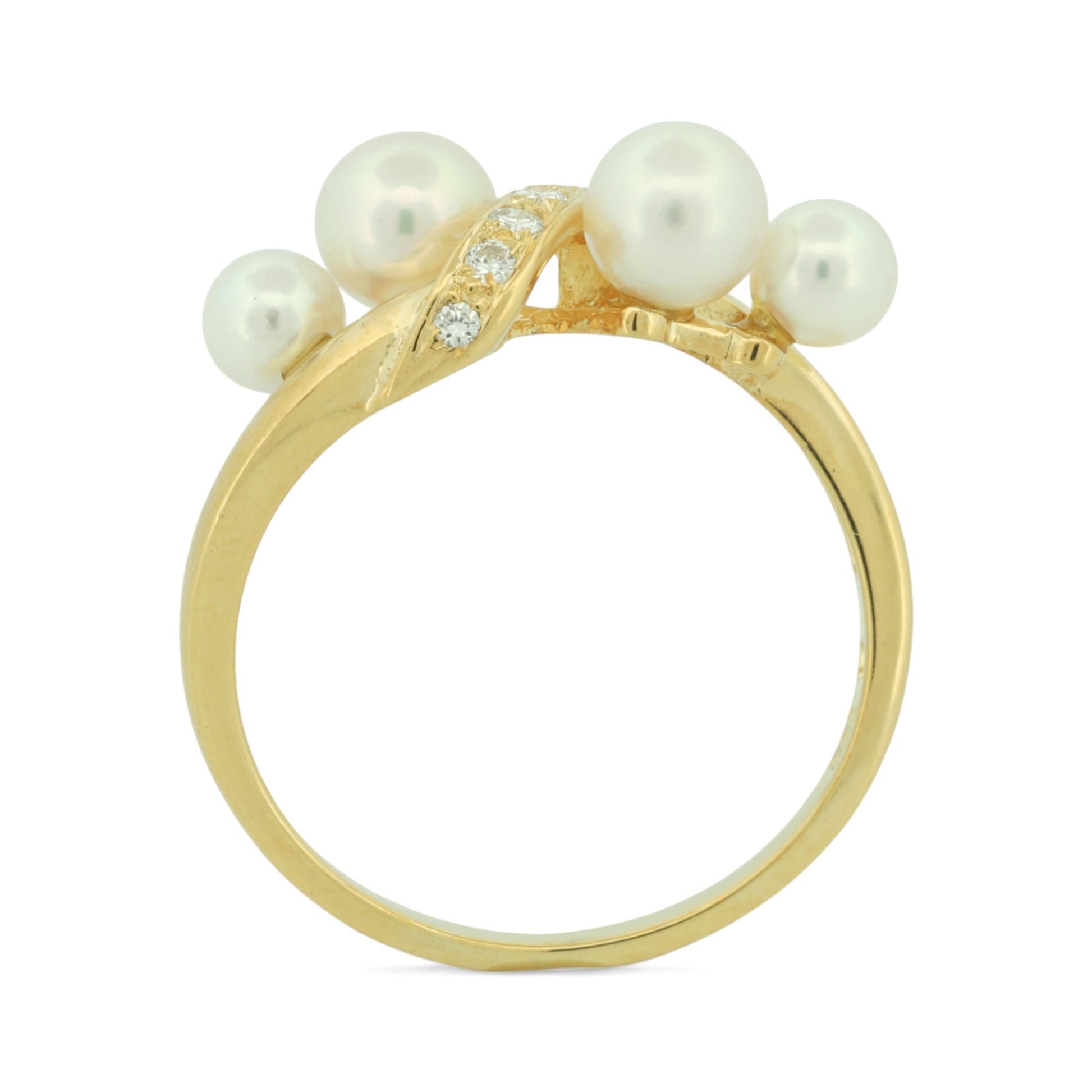 Mikimoto Akoya Pearl and Diamond Ring in 18k Yellow Gold