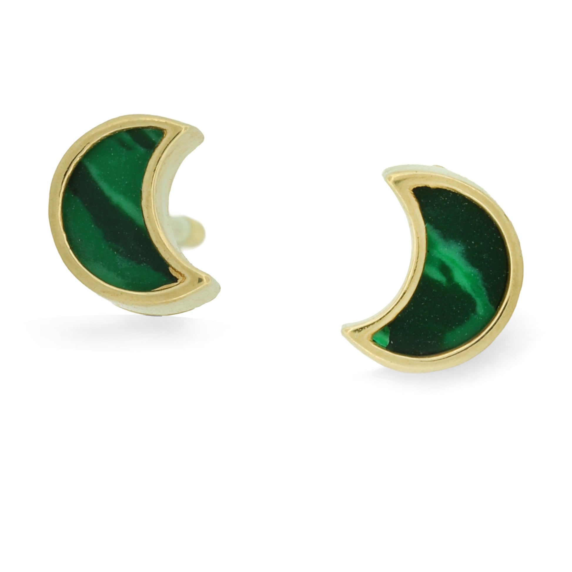 Petite Malachite Half Moon Earrings in 18k Yellow Gold