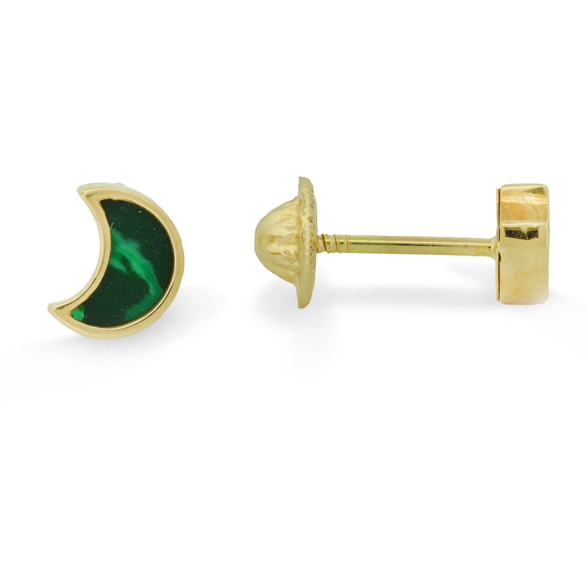 Petite Malachite Half Moon Earrings in 18k Yellow Gold