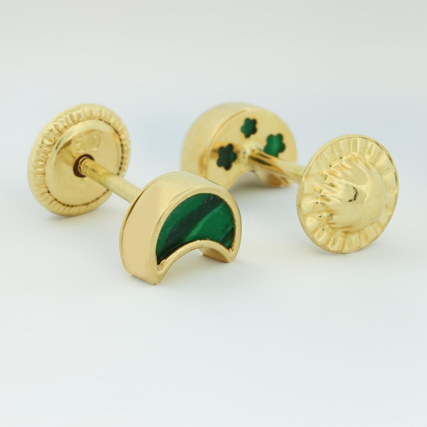 Petite Malachite Half Moon Earrings in 18k Yellow Gold