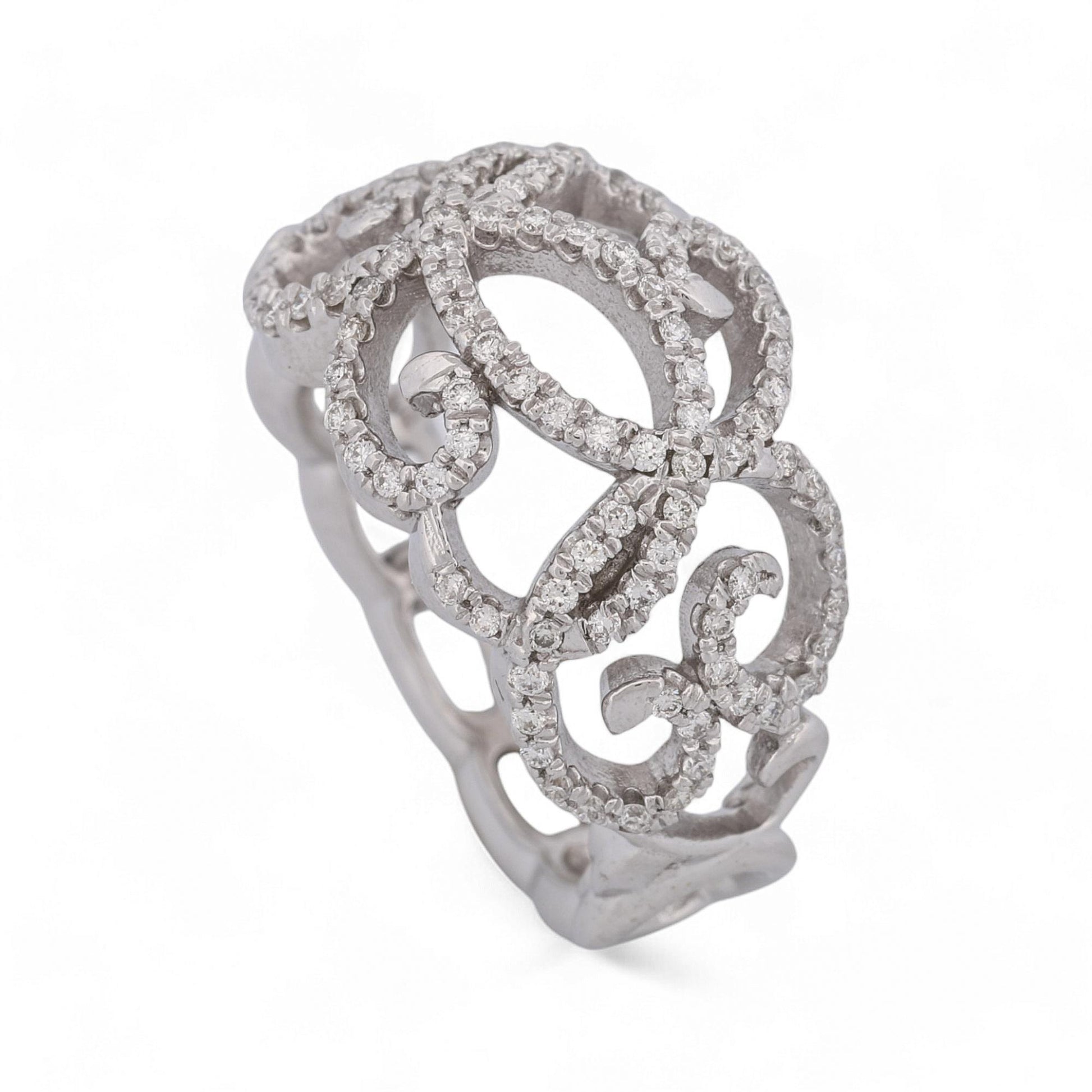 Diamond Openwork Swirl Dome Statement Ring in 14k White Gold