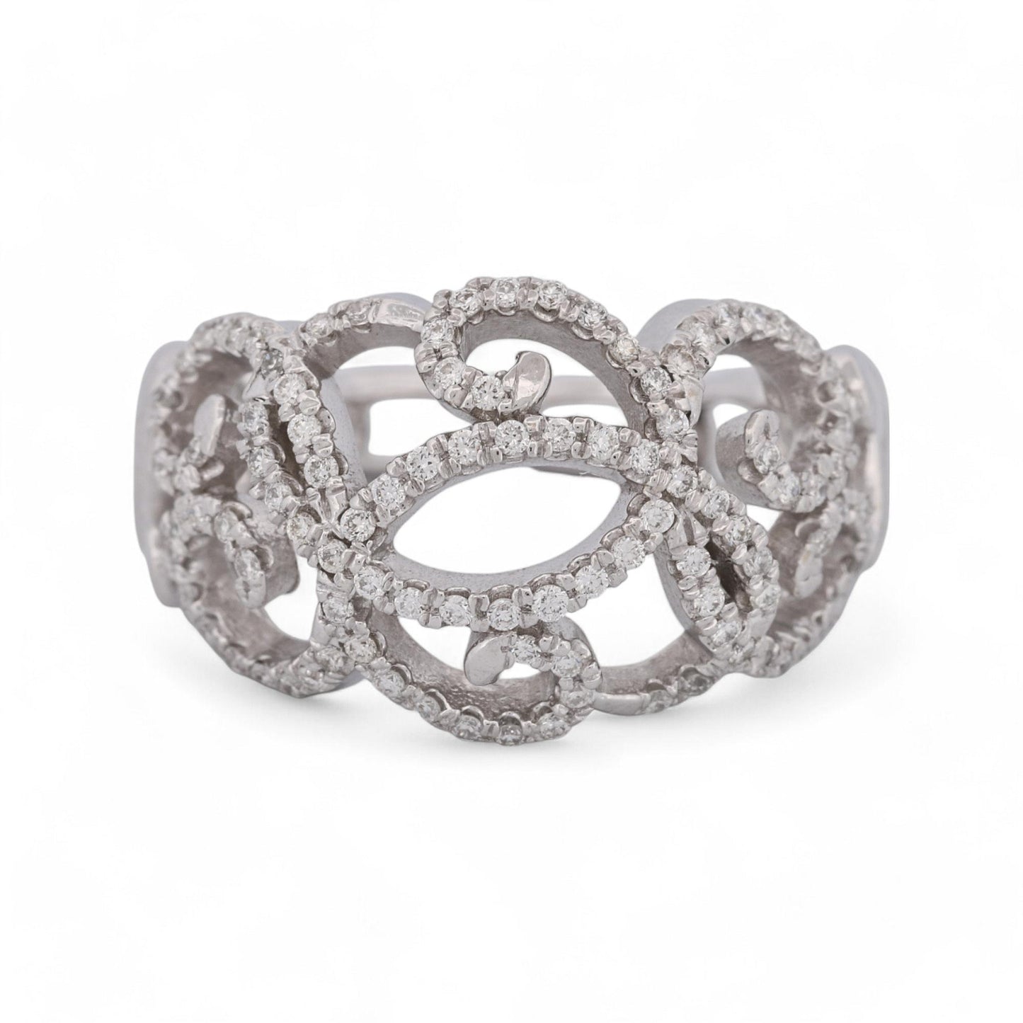 Diamond Openwork Swirl Dome Statement Ring in 14k White Gold