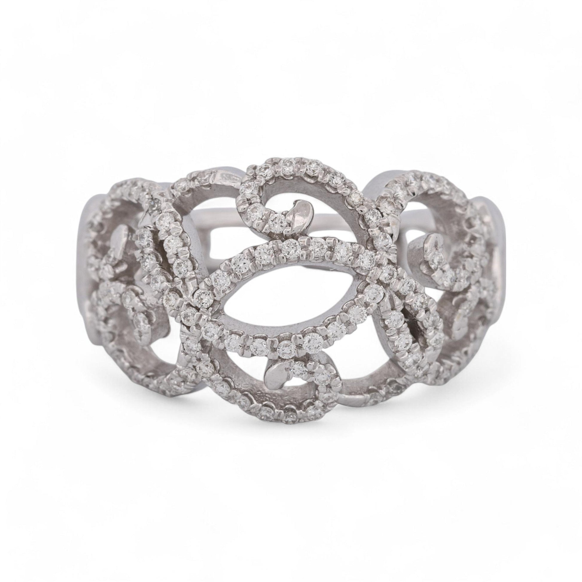 Diamond Openwork Swirl Dome Statement Ring in 14k White Gold