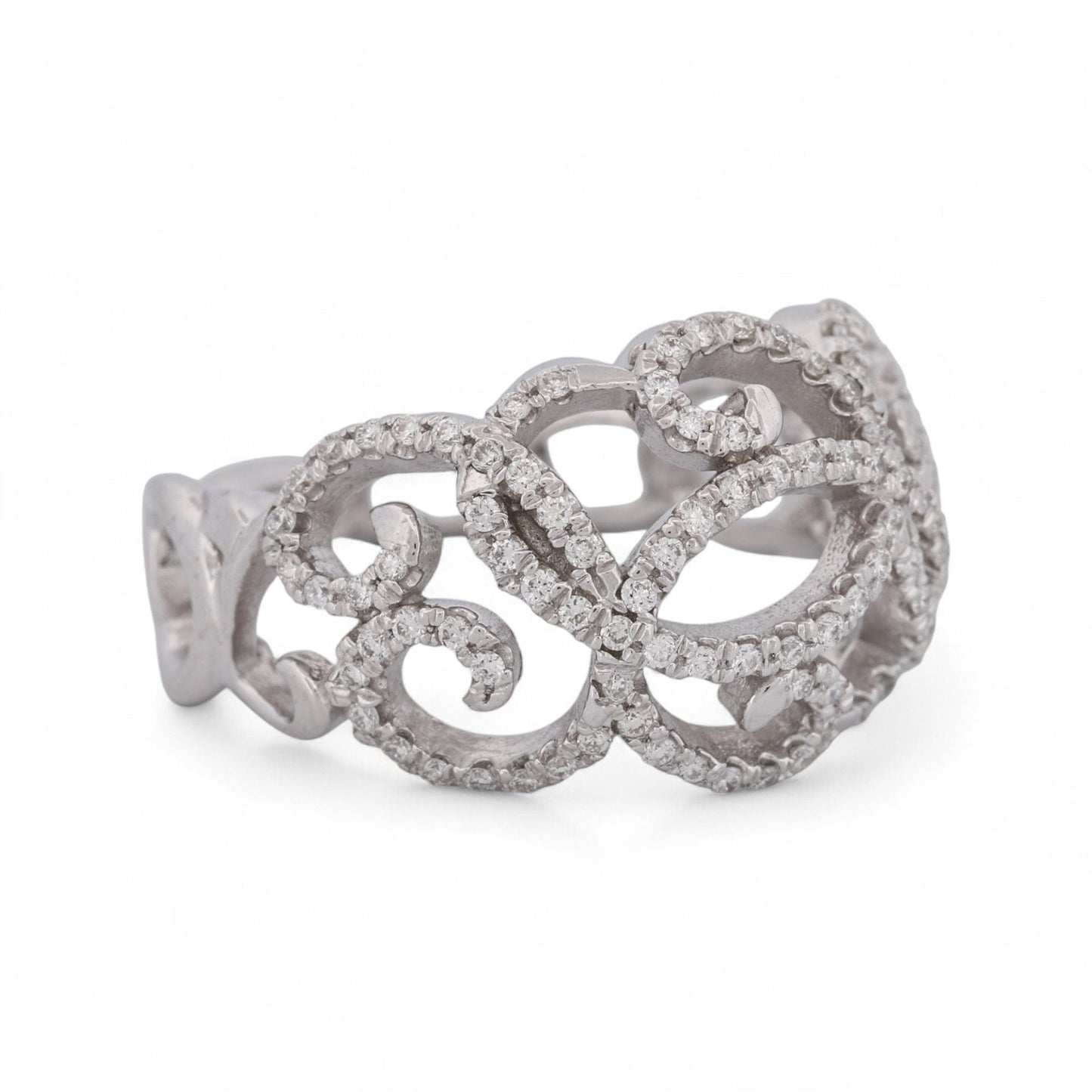 Diamond Openwork Swirl Dome Statement Ring in 14k White Gold