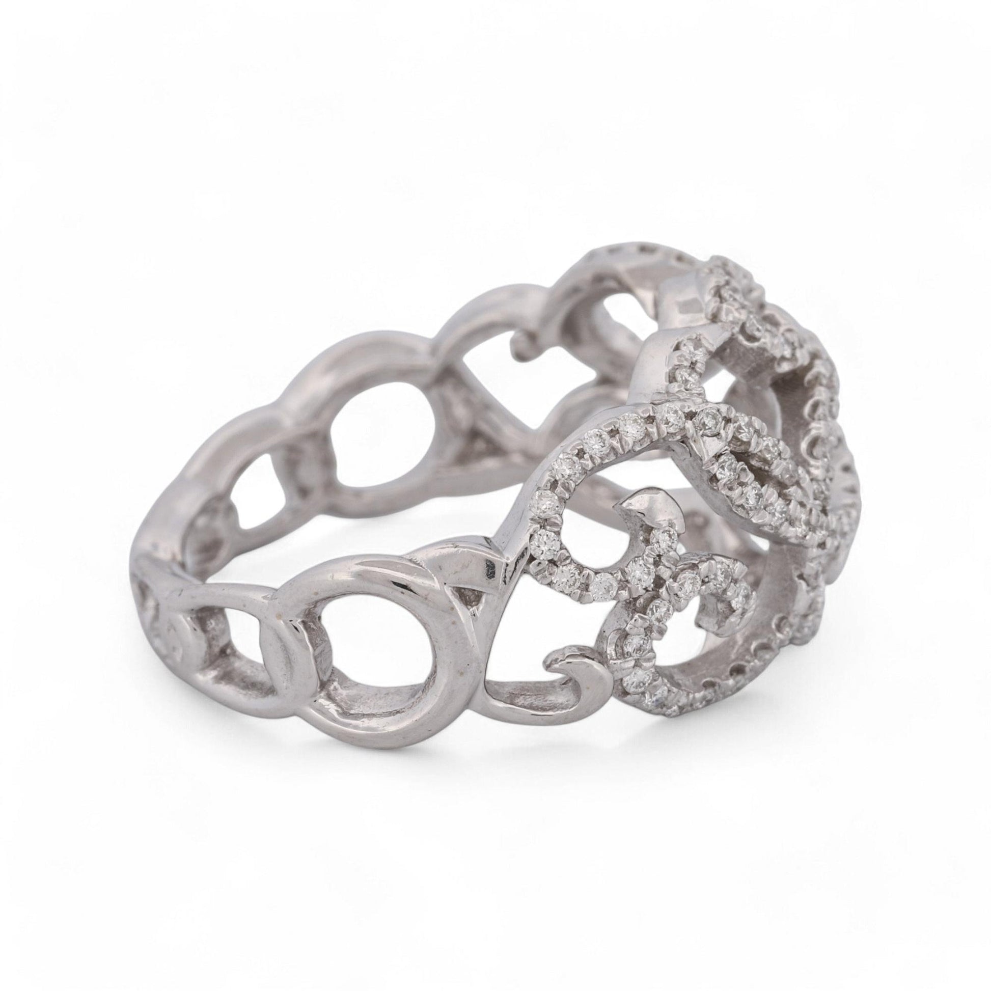 Diamond Openwork Swirl Dome Statement Ring in 14k White Gold