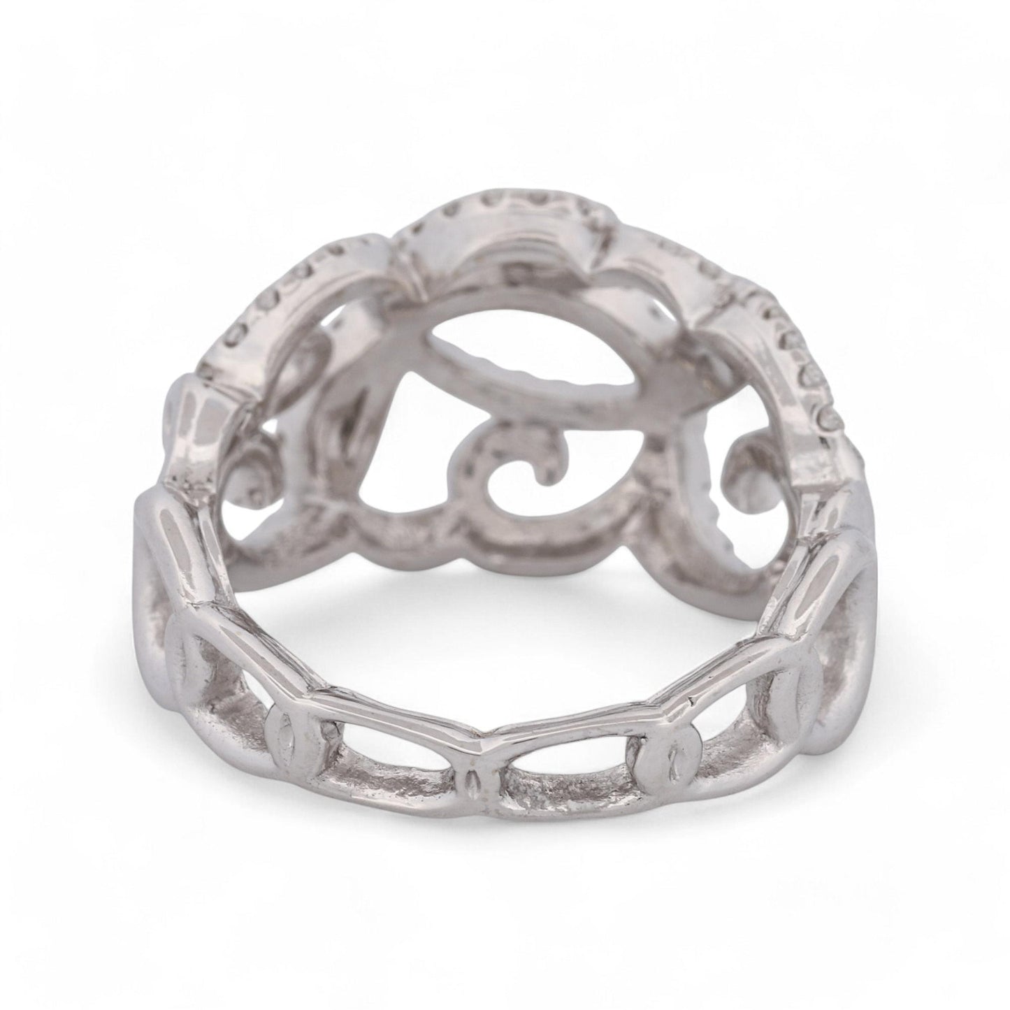 Diamond Openwork Swirl Dome Statement Ring in 14k White Gold