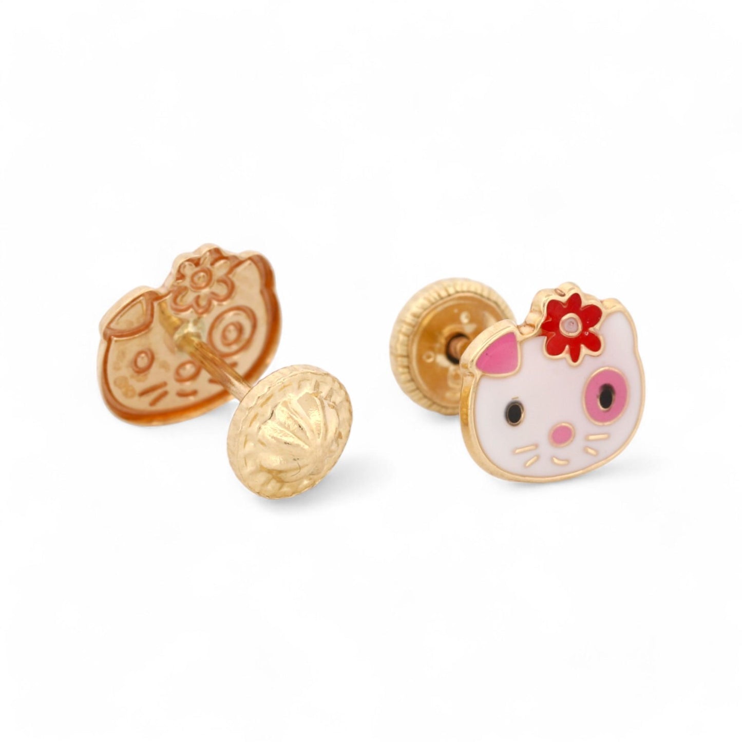 New Hello Kitty Face Stud Earrings in 14k Yellow Gold with Enamel