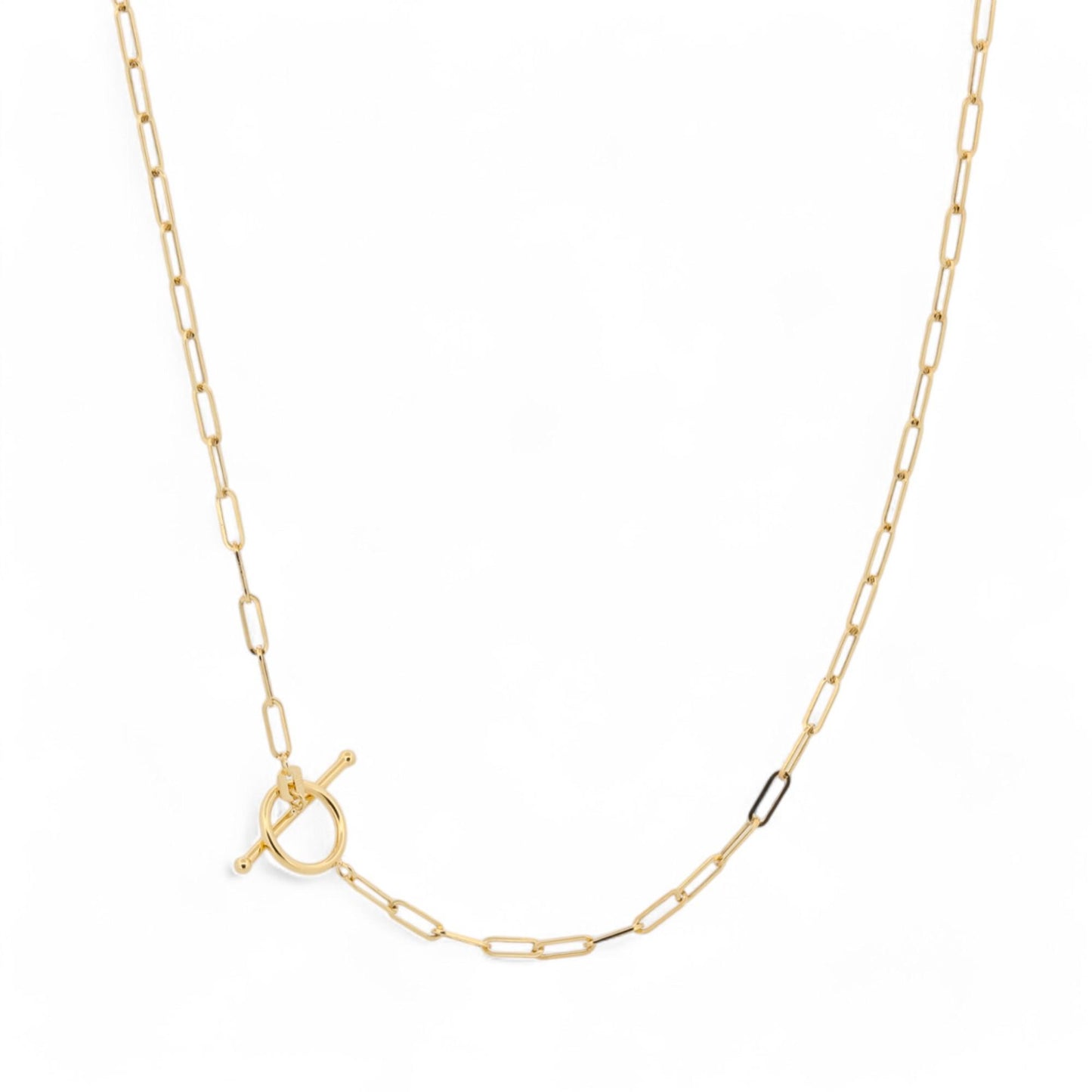 Paperclip Toggle Chain Necklace in 14k Yellow Gold