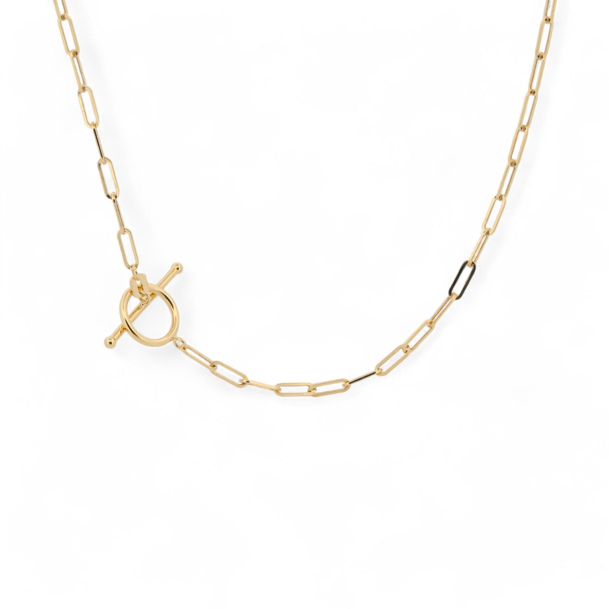 Paperclip Toggle Chain Necklace in 14k Yellow Gold