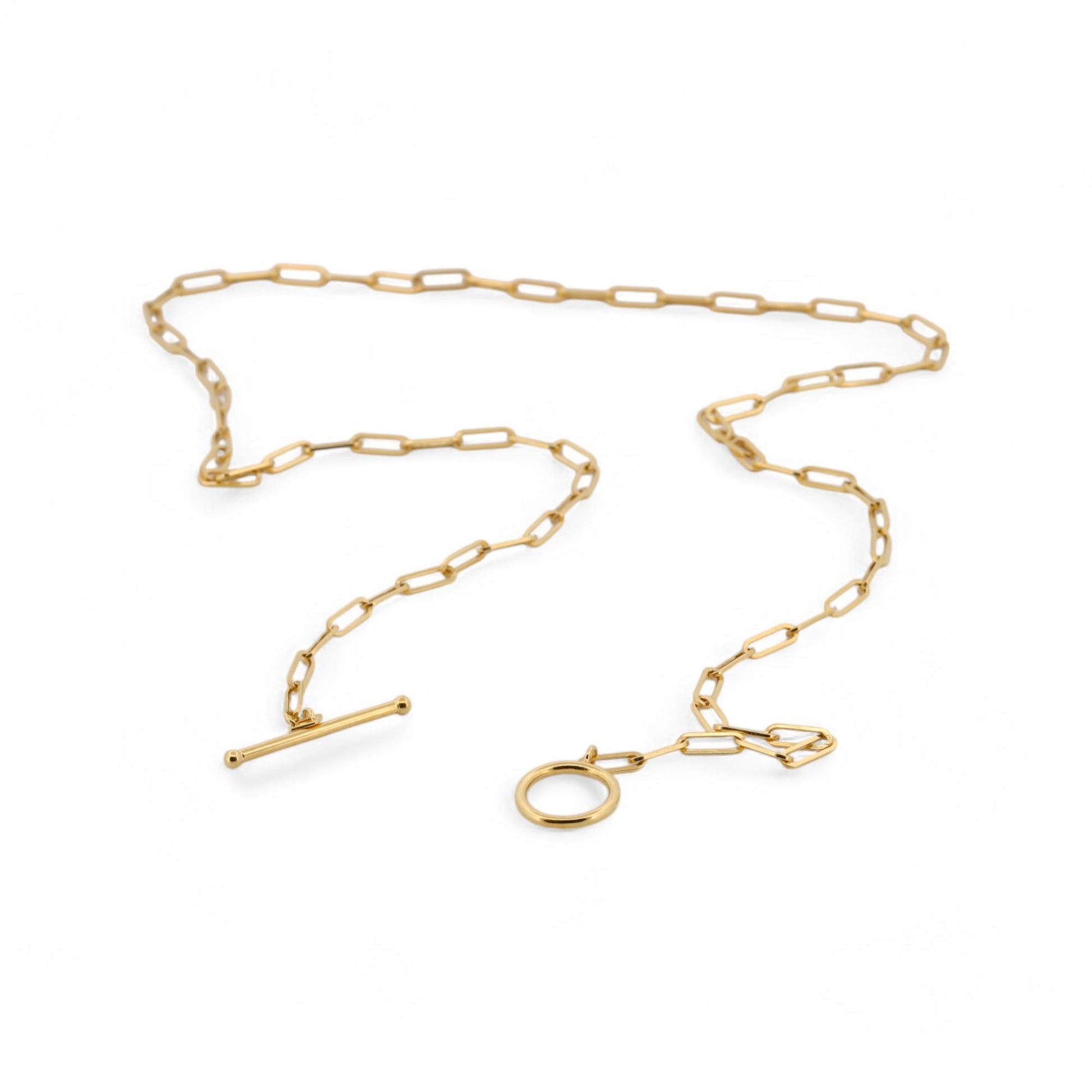 Paperclip Toggle Chain Necklace in 14k Yellow Gold