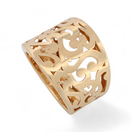 EternaGold 14k Yellow Gold Fashion Statement Swirl Openwork Wide Band Ring