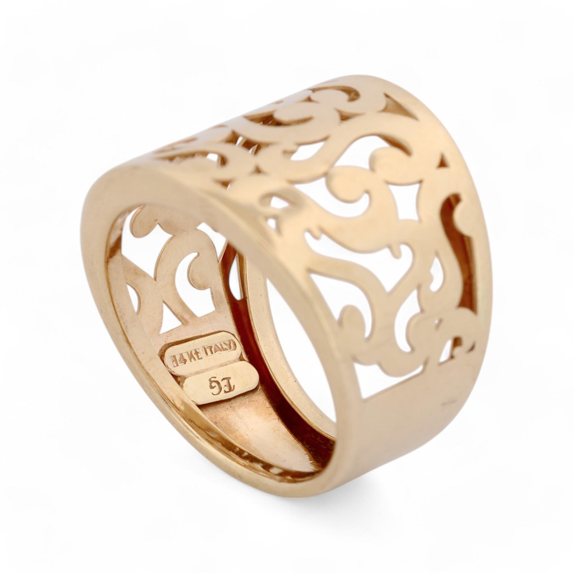 EternaGold 14k Yellow Gold Fashion Statement Swirl Openwork Wide Band Ring