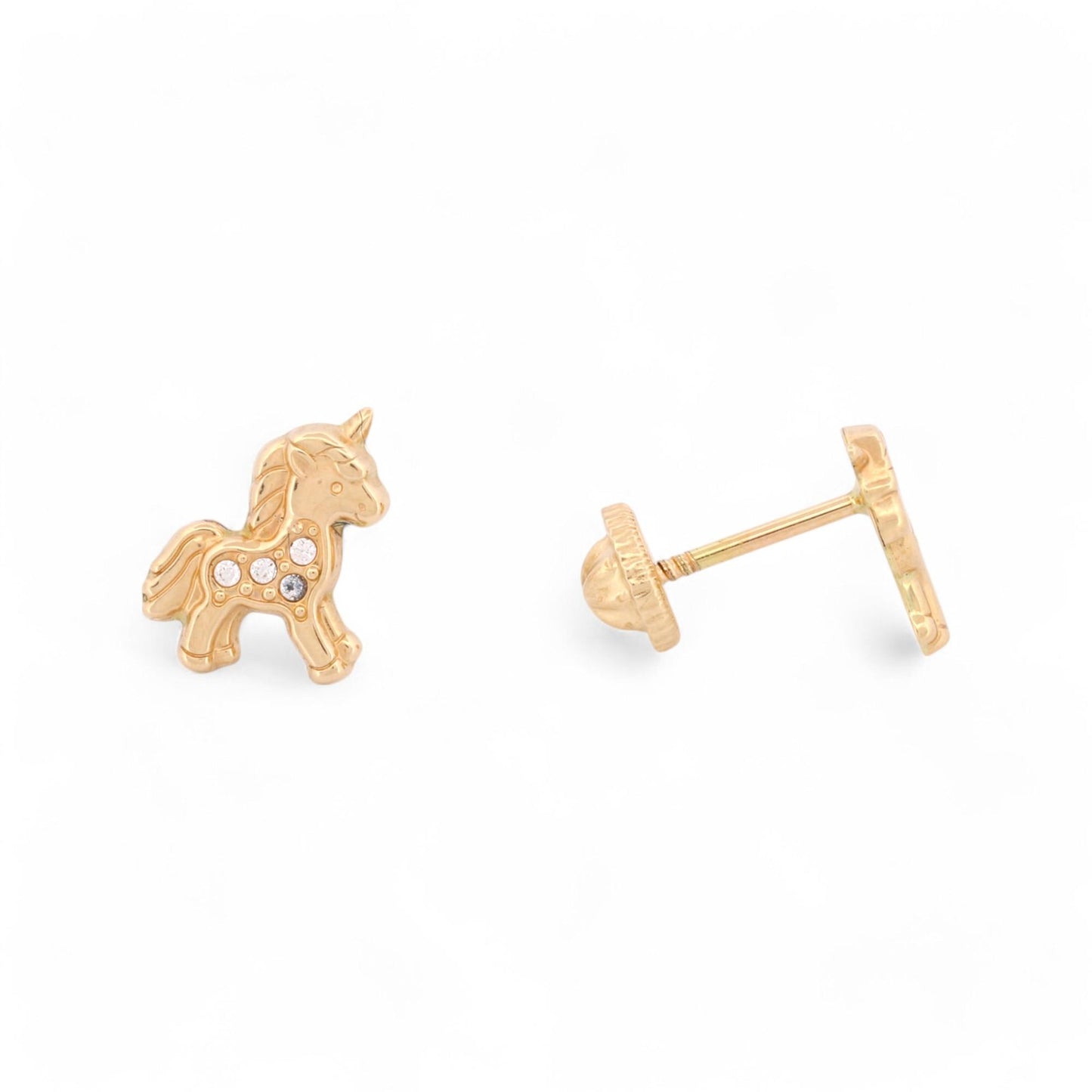 New Girl's Unicorn Stud Earrings with CZs in 14k Yellow Gold