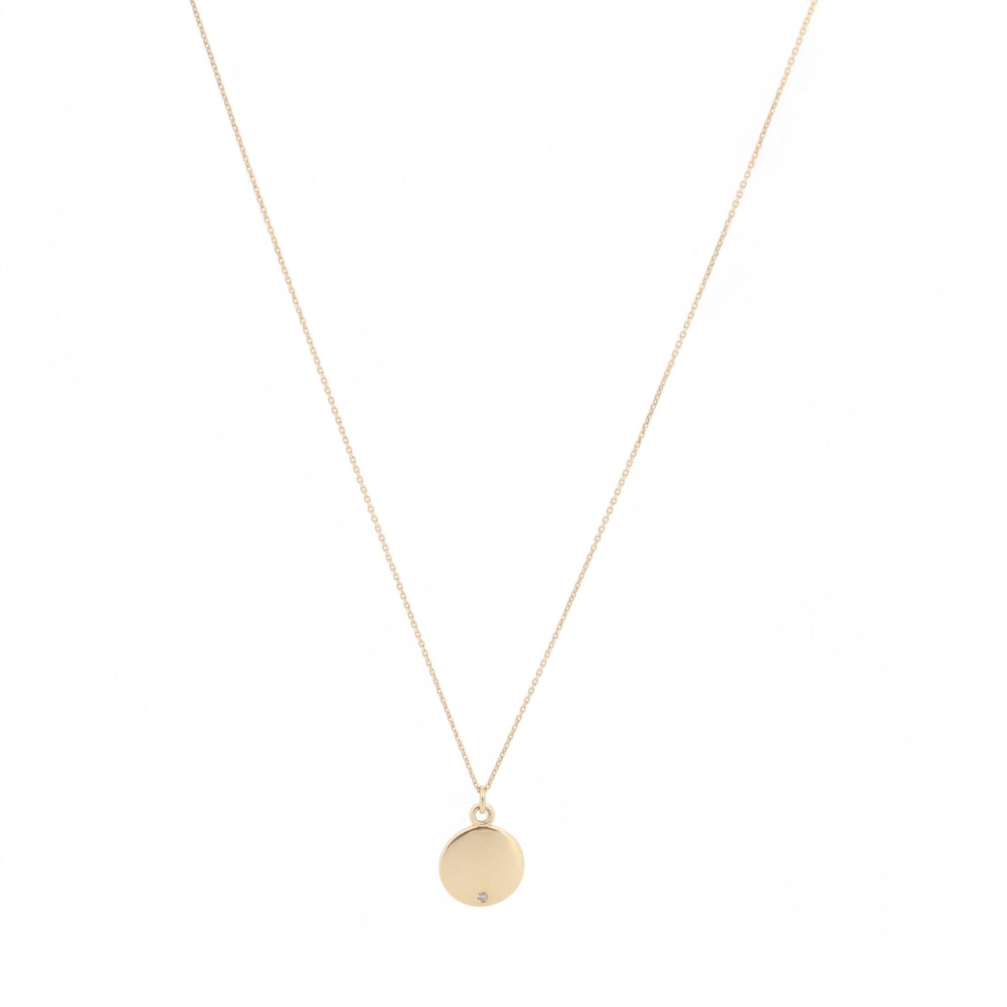 14k Yellow Gold Engravable Round Pendant Necklace with Diamond