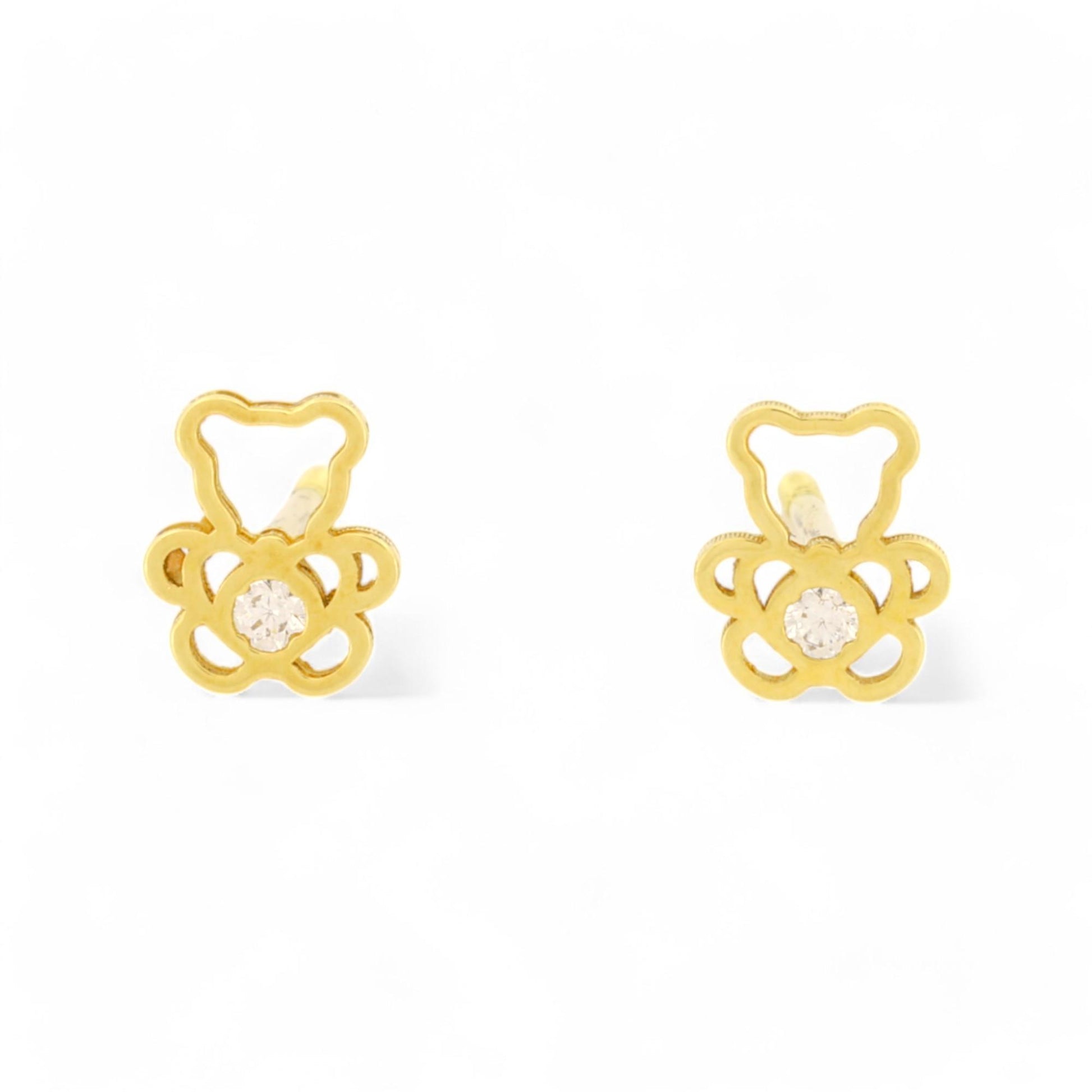 New Teddy Bear Silhouette Stud Earrings with CZ in 18k Yellow Gold